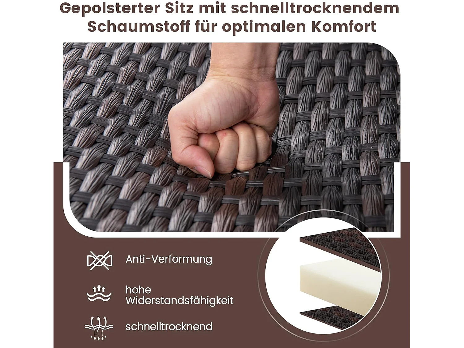 3-delige balkonmeubelset, rotan balkonset, tuinmeubelen met gevoerde zitting, rotan meubels voor klein balkon, terrasmeubels, zitgroep voor tuin, veranda ZB33613