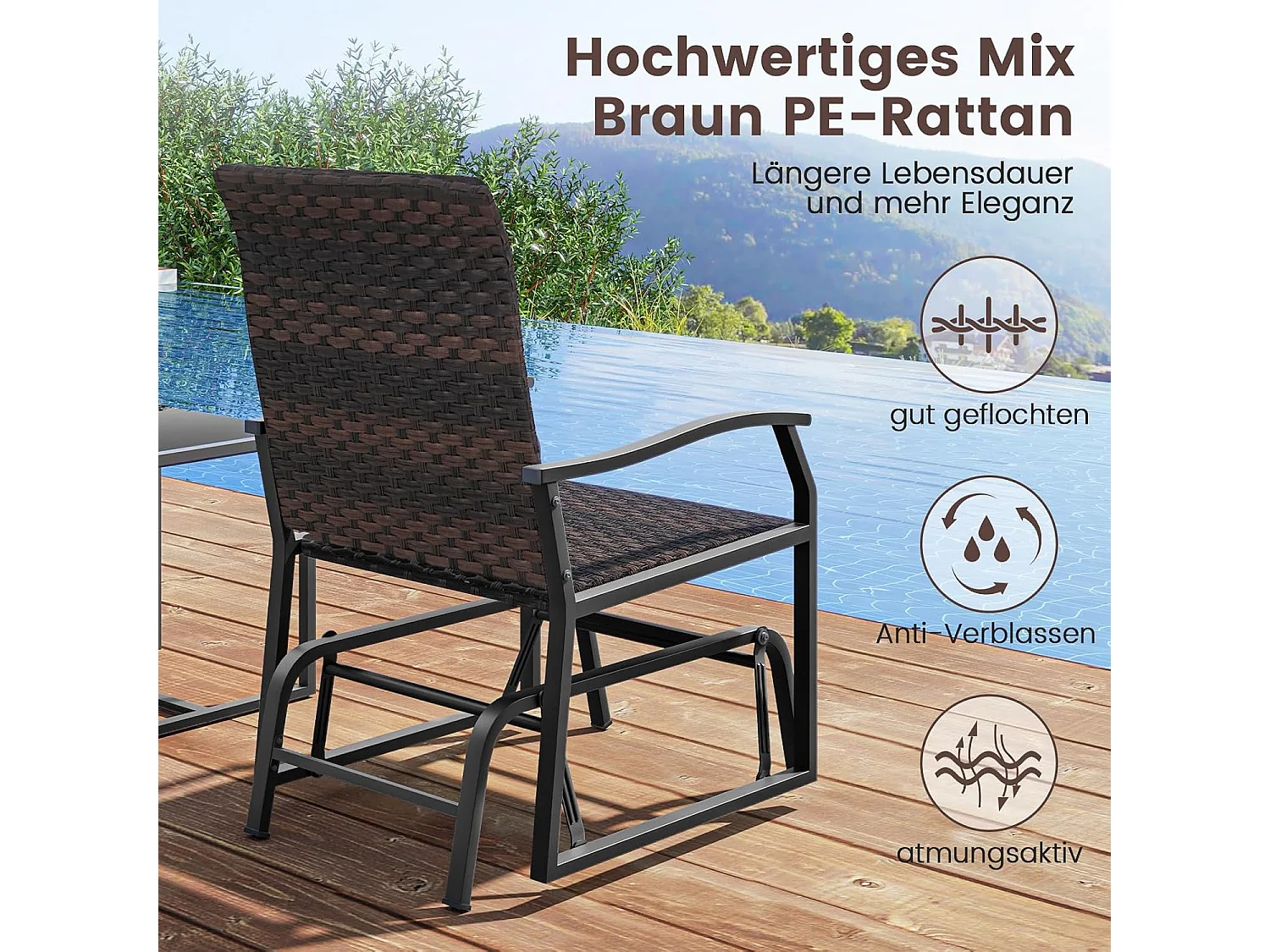 3-delige balkonmeubelset, rotan balkonset, tuinmeubelen met gevoerde zitting, rotan meubels voor klein balkon, terrasmeubels, zitgroep voor tuin, veranda ZB33613