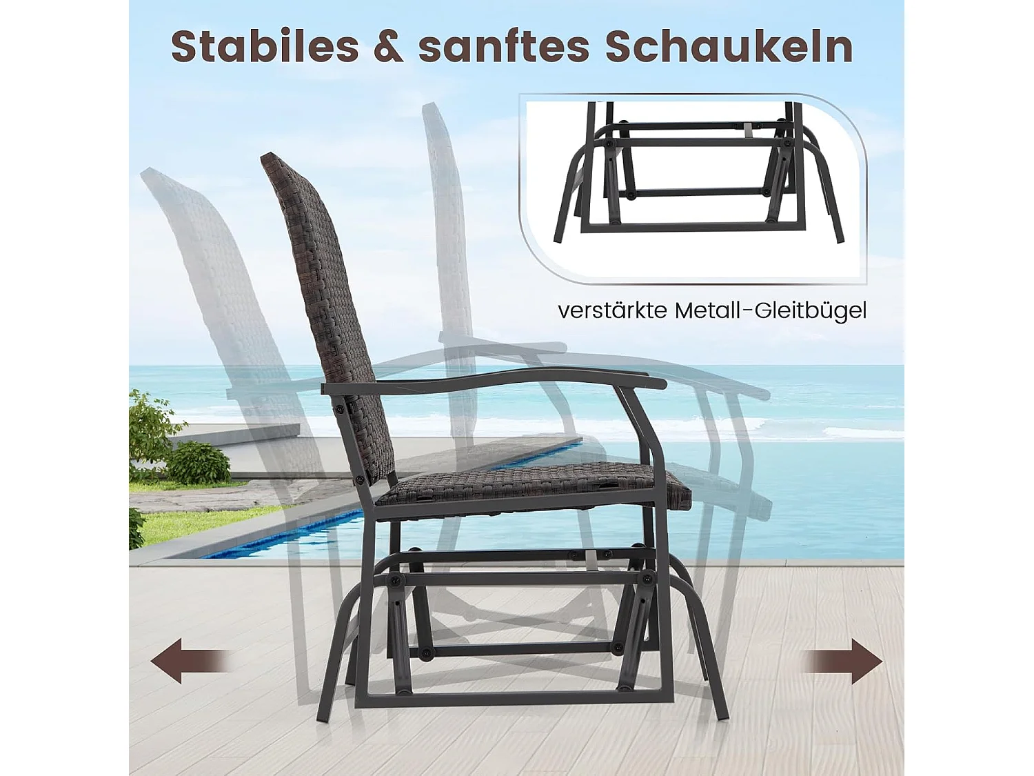 3-delige balkonmeubelset, rotan balkonset, tuinmeubelen met gevoerde zitting, rotan meubels voor klein balkon, terrasmeubels, zitgroep voor tuin, veranda ZB33613