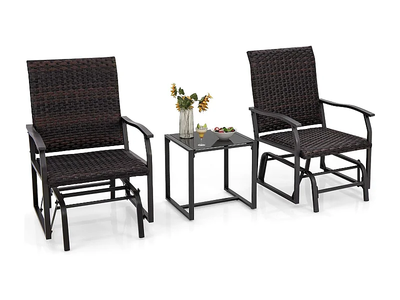 3-delige balkonmeubelset, rotan balkonset, tuinmeubelen met gevoerde zitting, rotan meubels voor klein balkon, terrasmeubels, zitgroep voor tuin, veranda ZB33613