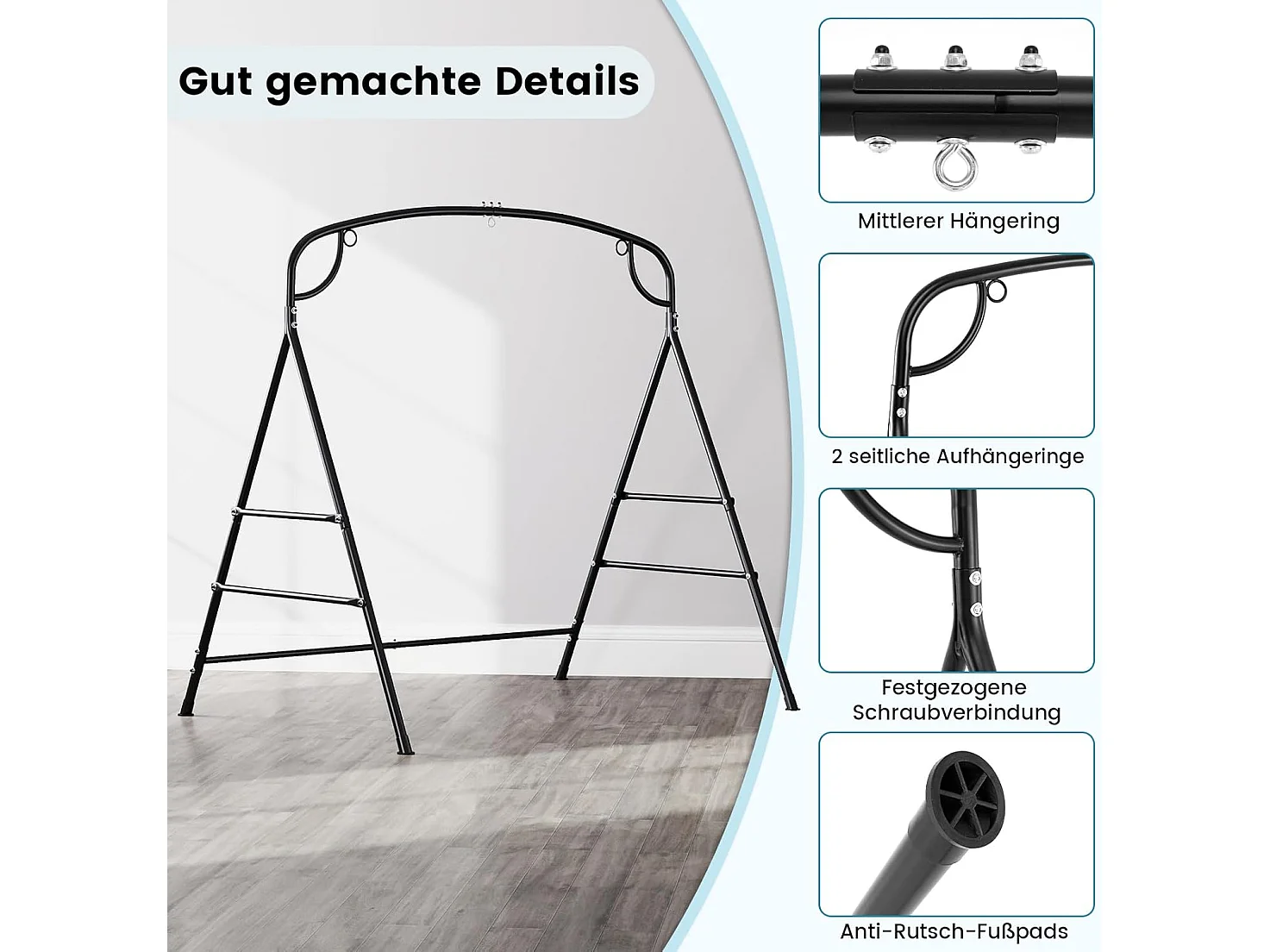 Schommelframe met 2 ophangmogelijkheden, frame voor nestschommel, hangstoel, hangbank, schommelframe van metaal, voor binnen of buiten ZB34211