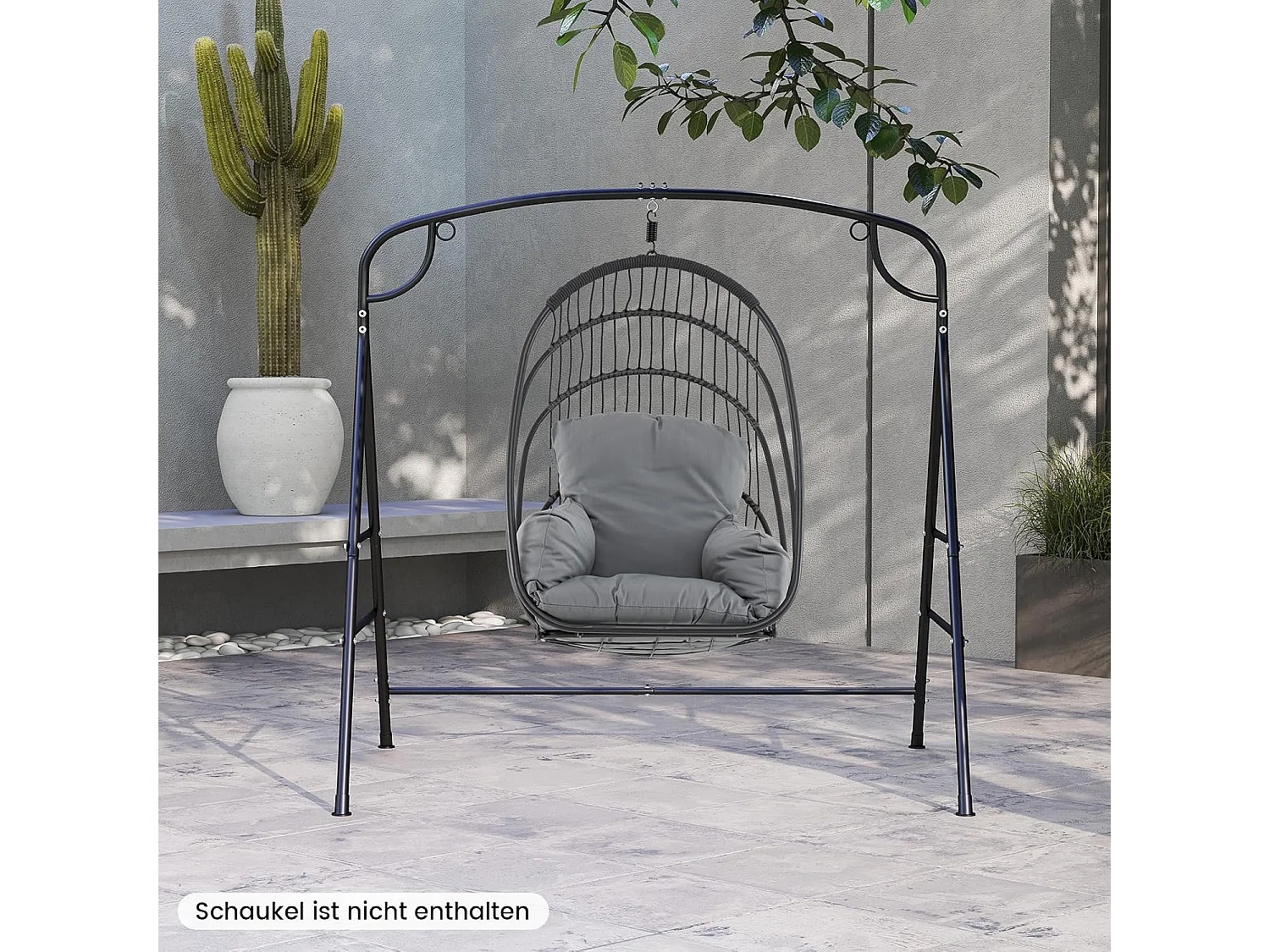 Schommelframe met 2 ophangmogelijkheden, frame voor nestschommel, hangstoel, hangbank, schommelframe van metaal, voor binnen of buiten ZB34211