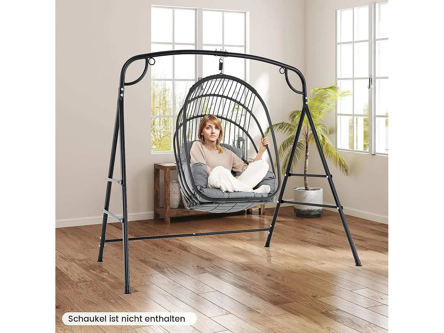 Schommelframe met 2 ophangmogelijkheden, frame voor nestschommel, hangstoel, hangbank, schommelframe van metaal, voor binnen of buiten ZB34211