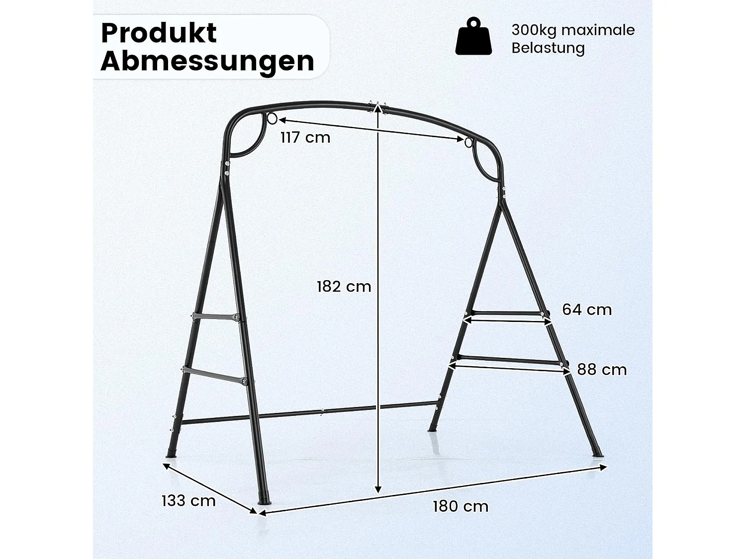 Schommelframe met 2 ophangmogelijkheden, frame voor nestschommel, hangstoel, hangbank, schommelframe van metaal, voor binnen of buiten ZB34211
