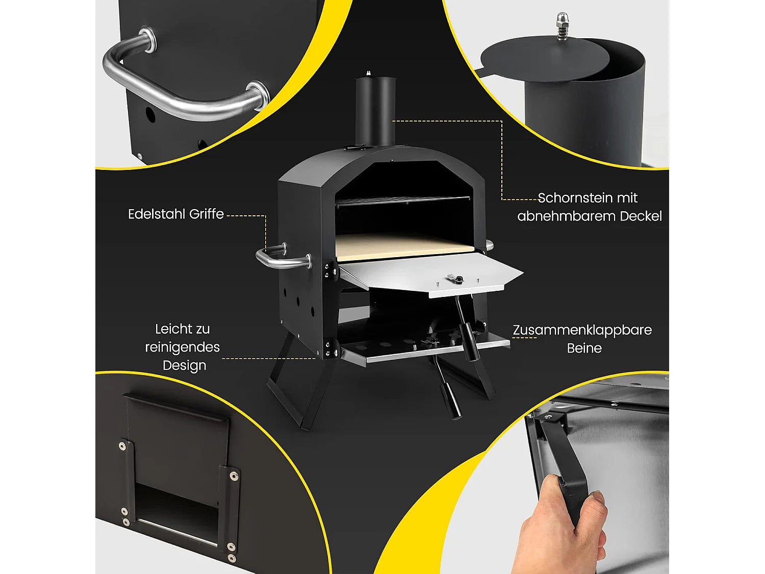 Outdoor pizzaoven, 2-laags pizzaoven met grillrooster, pizzasteen, pizzaschep, afdekking, hittebestendige handgrepen, voor picknick, feest, camping ZB32036