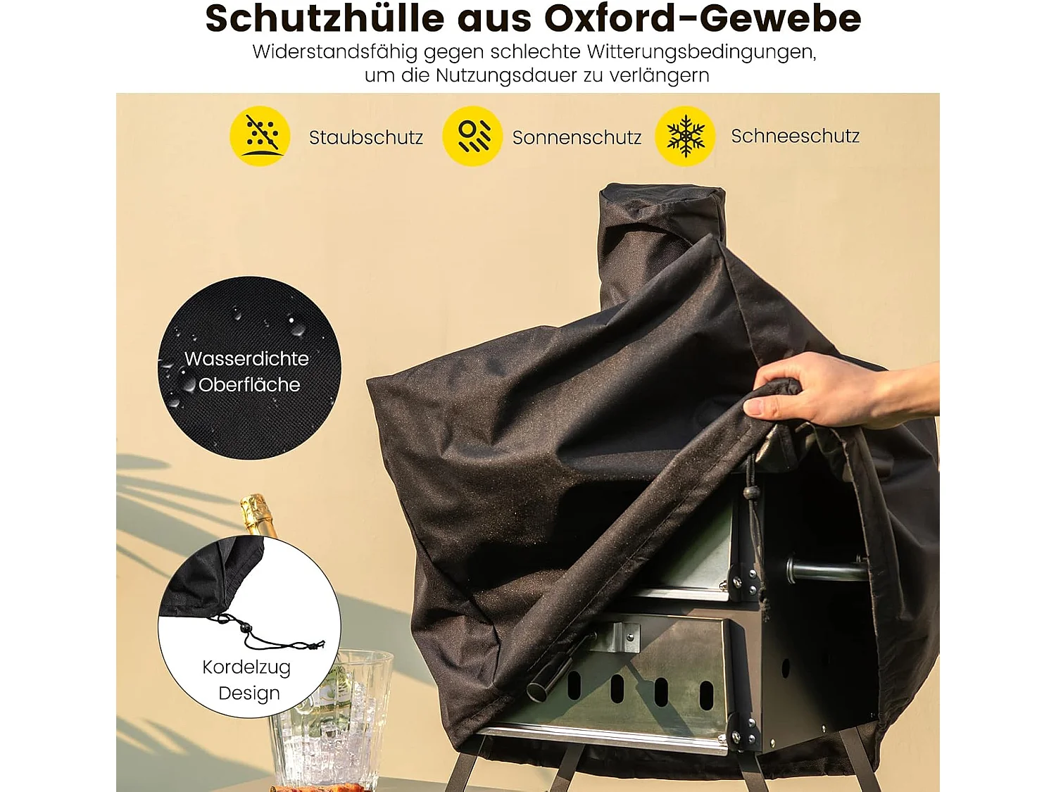 Outdoor pizzaoven, 2-laags pizzaoven met grillrooster, pizzasteen, pizzaschep, afdekking, hittebestendige handgrepen, voor picknick, feest, camping ZB32036