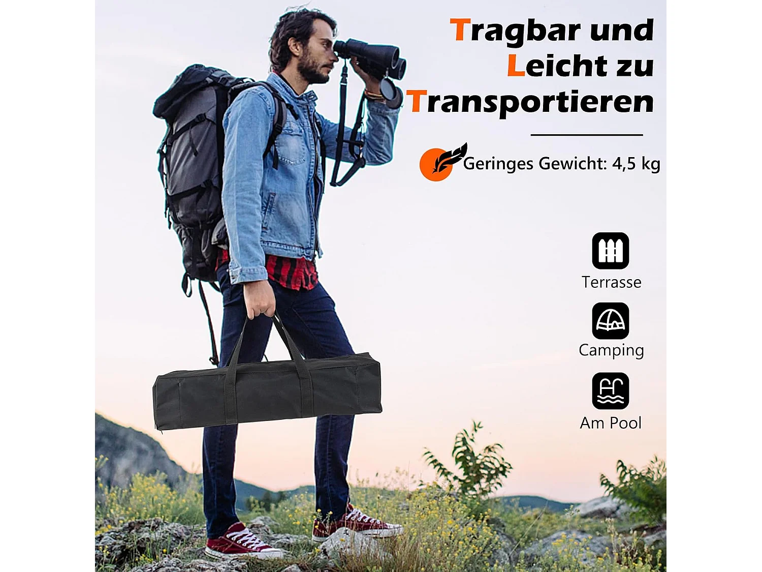 Campinggrill, 3-in-1 vuurplaats voor brandhout en houtskool, draagbare vuurschaal met draagtas en handschoenen voor grillen, kampvuur ZB33625