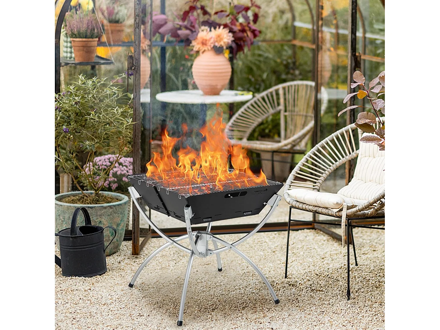 Campinggrill, 3-in-1 vuurplaats voor brandhout en houtskool, draagbare vuurschaal met draagtas en handschoenen voor grillen, kampvuur ZB33625