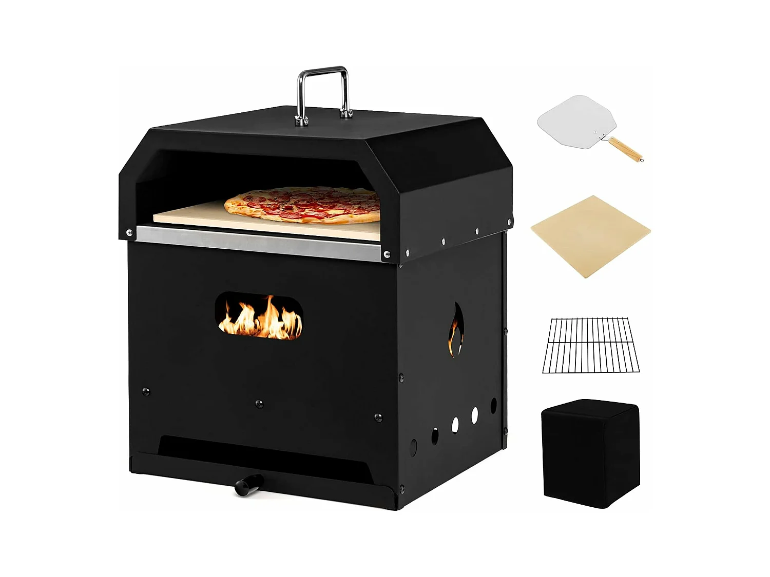 4-in-1 pizzaoven, outdoor grill, houtgestookte pizzaoven, pizzasteen, pizzaschep en grillrooster, draagbare tuinoven voor tuin, camping, feest