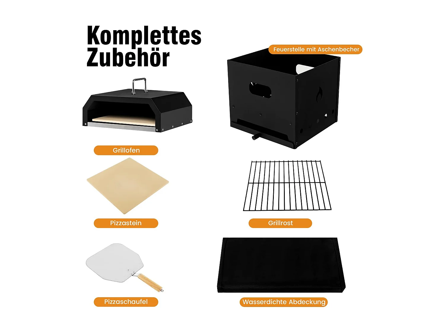 4-in-1 pizzaoven, outdoor grill, houtgestookte pizzaoven, pizzasteen, pizzaschep en grillrooster, draagbare tuinoven voor tuin, camping, feest