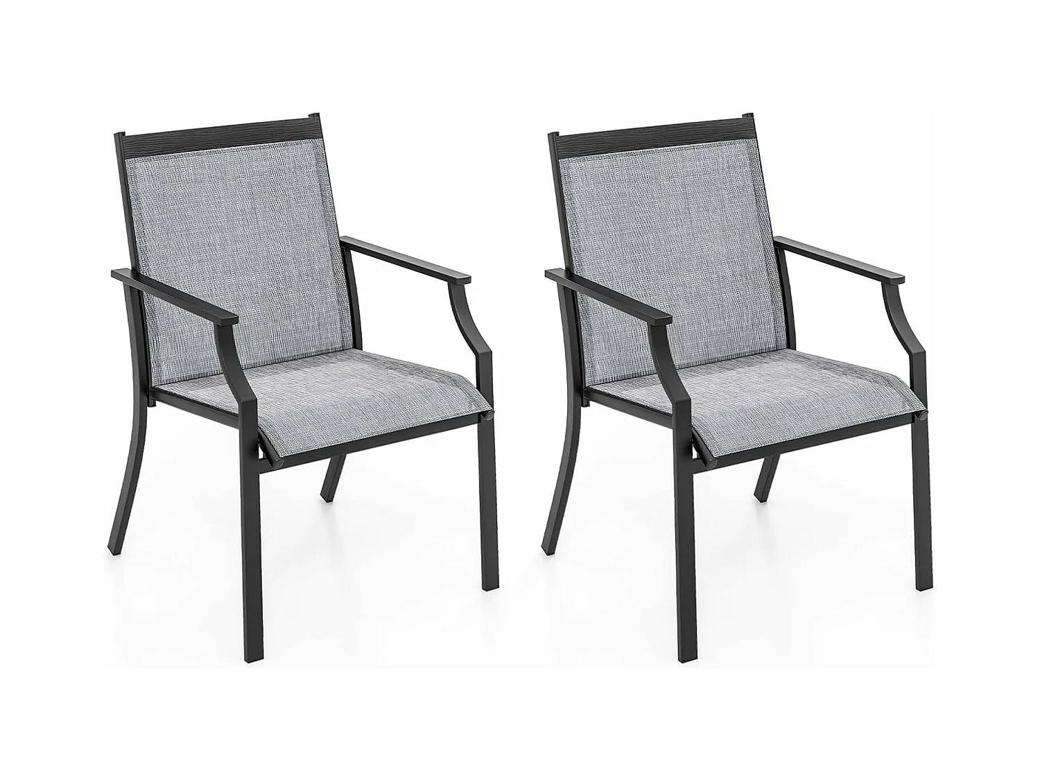 Set van 2 tuinstoelen, terrasstoelen, balkonstoelen met ademende zitting, outdoorstoelen tot 150 kg belastbaar, voor tuin, balkon, zwembad (grijs)ZB33582