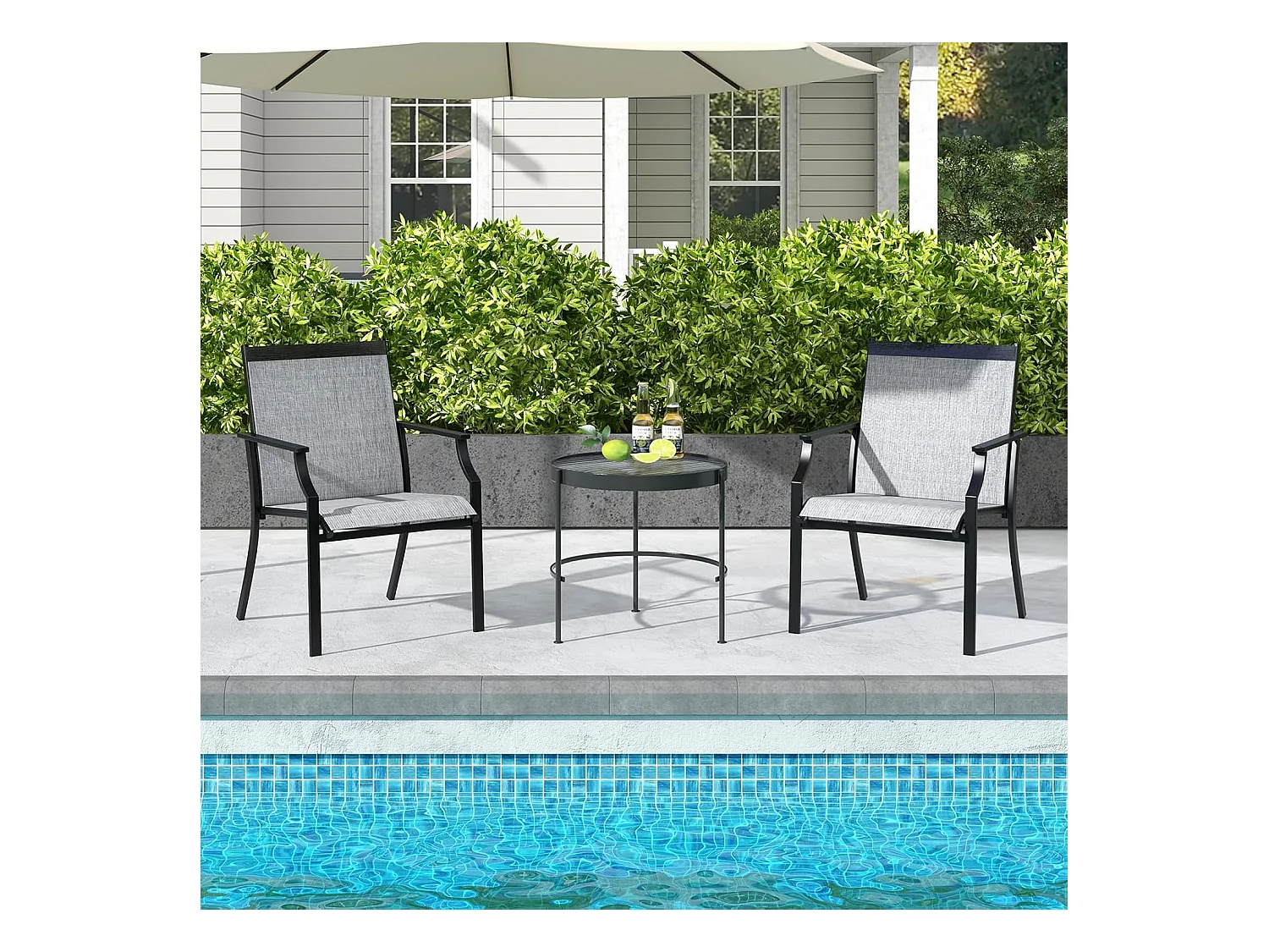 Set van 2 tuinstoelen, terrasstoelen, balkonstoelen met ademende zitting, outdoorstoelen tot 150 kg belastbaar, voor tuin, balkon, zwembad (grijs)ZB33582