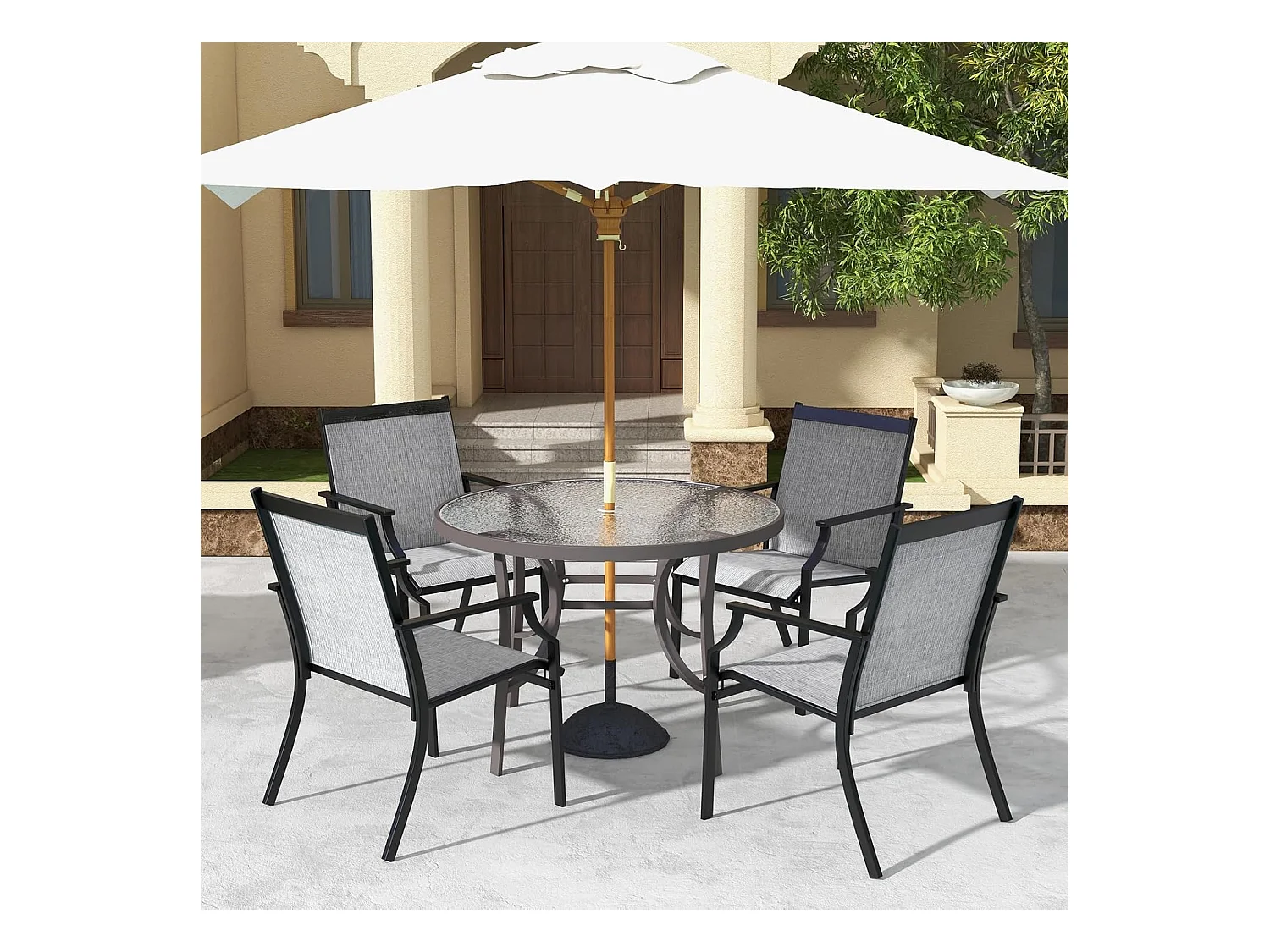 Set van 2 tuinstoelen, terrasstoelen, balkonstoelen met ademende zitting, outdoorstoelen tot 150 kg belastbaar, voor tuin, balkon, zwembad (grijs)ZB33582