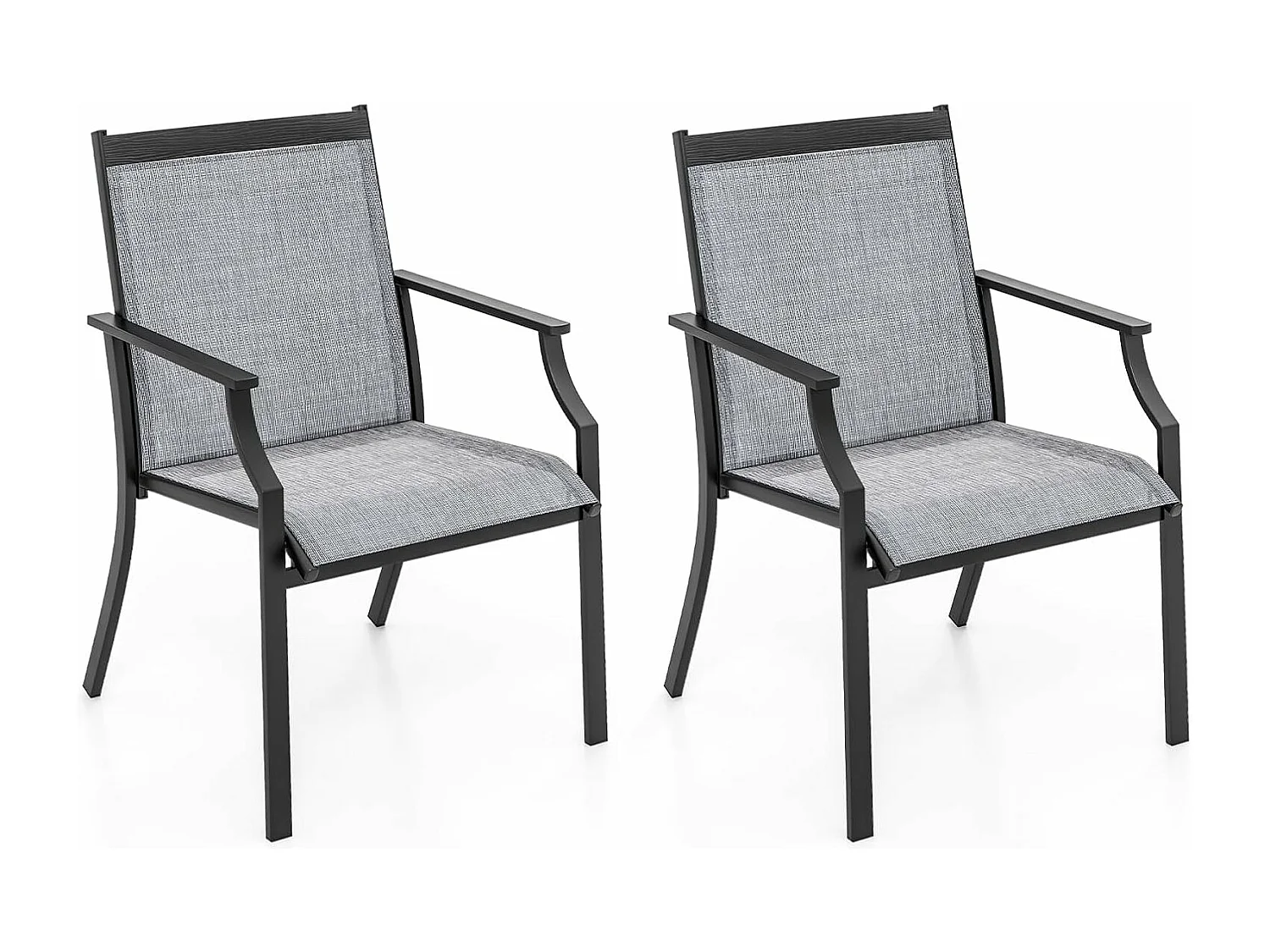 Set van 2 tuinstoelen, terrasstoelen, balkonstoelen met ademende zitting, outdoorstoelen tot 150 kg belastbaar, voor tuin, balkon, zwembad (grijs)ZB33582