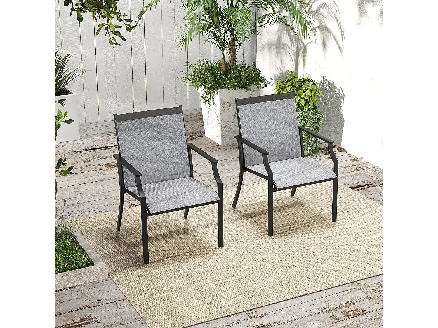 Set van 2 tuinstoelen, terrasstoelen, balkonstoelen met ademende zitting, outdoorstoelen tot 150 kg belastbaar, voor tuin, balkon, zwembad (grijs)ZB33582