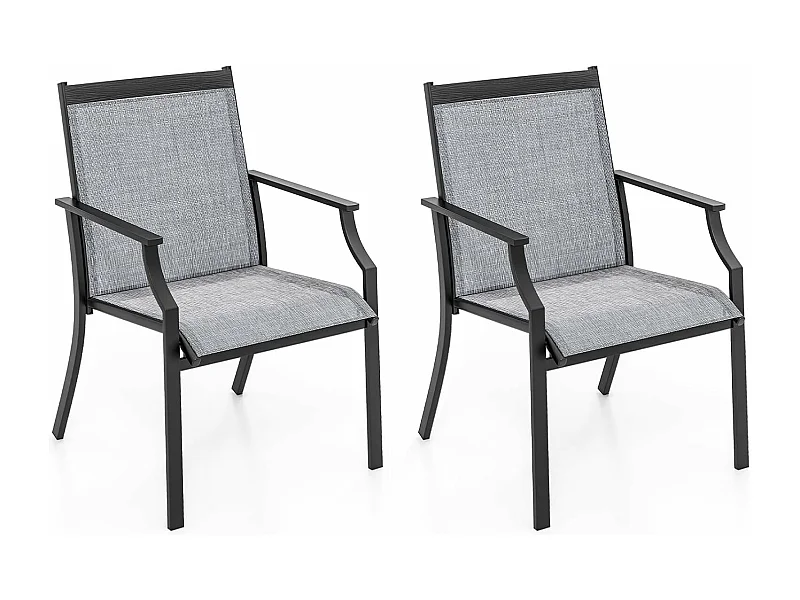 Set van 2 tuinstoelen, terrasstoelen, balkonstoelen met ademende zitting, outdoorstoelen tot 150 kg belastbaar, voor tuin, balkon, zwembad (grijs)ZB33582