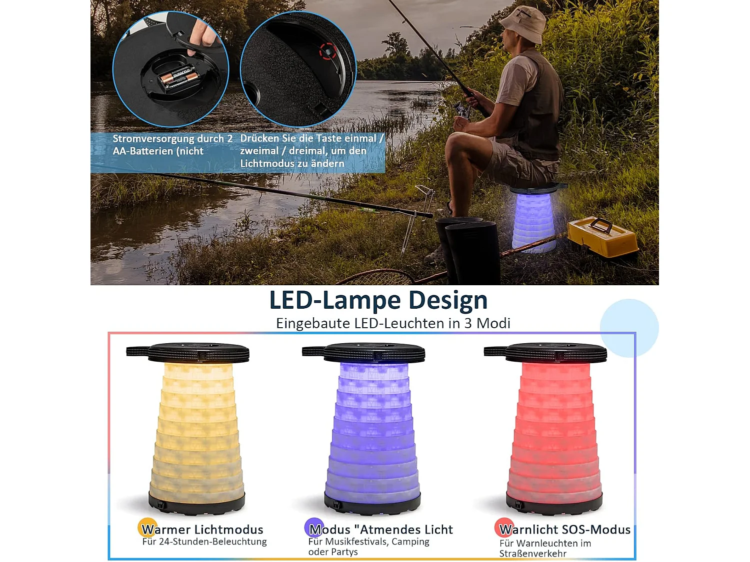 Draagbare klaptafel met 2 led-telescoopkrukken, campingtafel en in hoogte verstelbare kruk, campingkruk, klapkruk, voor kamperen,reizen, vissen ZB33380