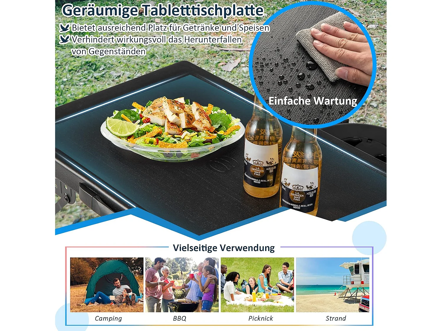 Draagbare klaptafel met 2 led-telescoopkrukken, campingtafel en in hoogte verstelbare kruk, campingkruk, klapkruk, voor kamperen,reizen, vissen ZB33380