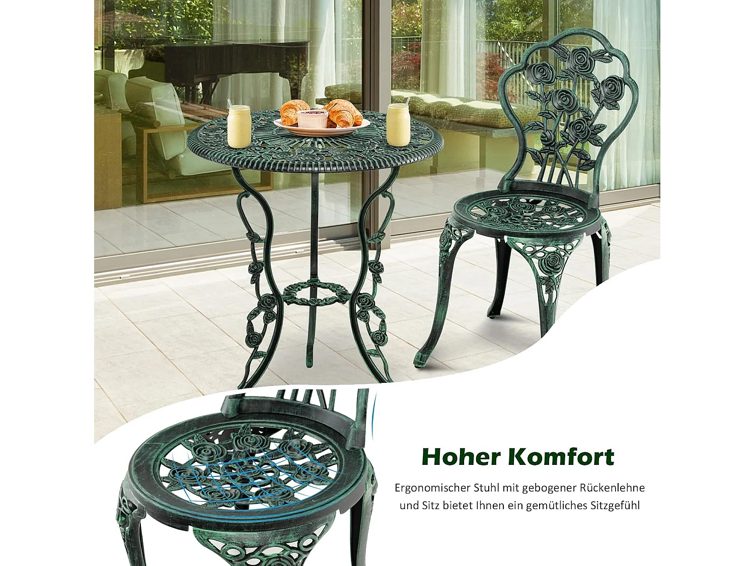 3-delige tuinmeubelset, balkonset met 2 stoelen en tafel, balkonmeubels, terrasmeubels, tuinset, zitgroep voor terras,AB92817