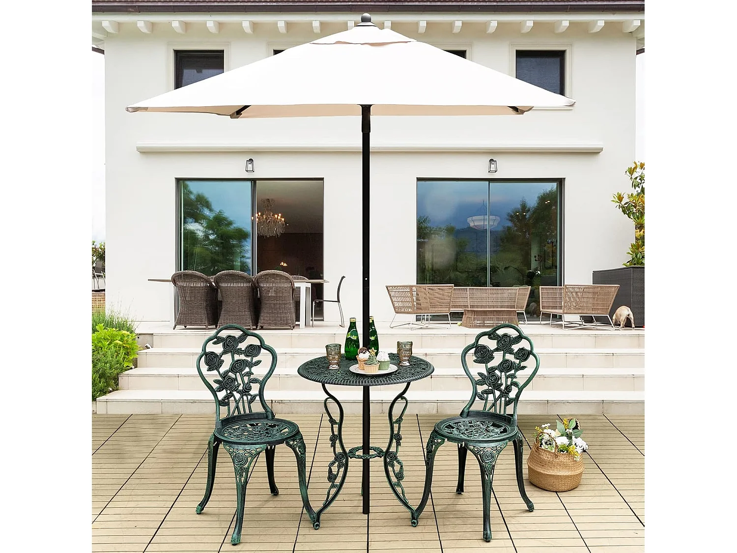 3-delige tuinmeubelset, balkonset met 2 stoelen en tafel, balkonmeubels, terrasmeubels, tuinset, zitgroep voor terras,AB92817