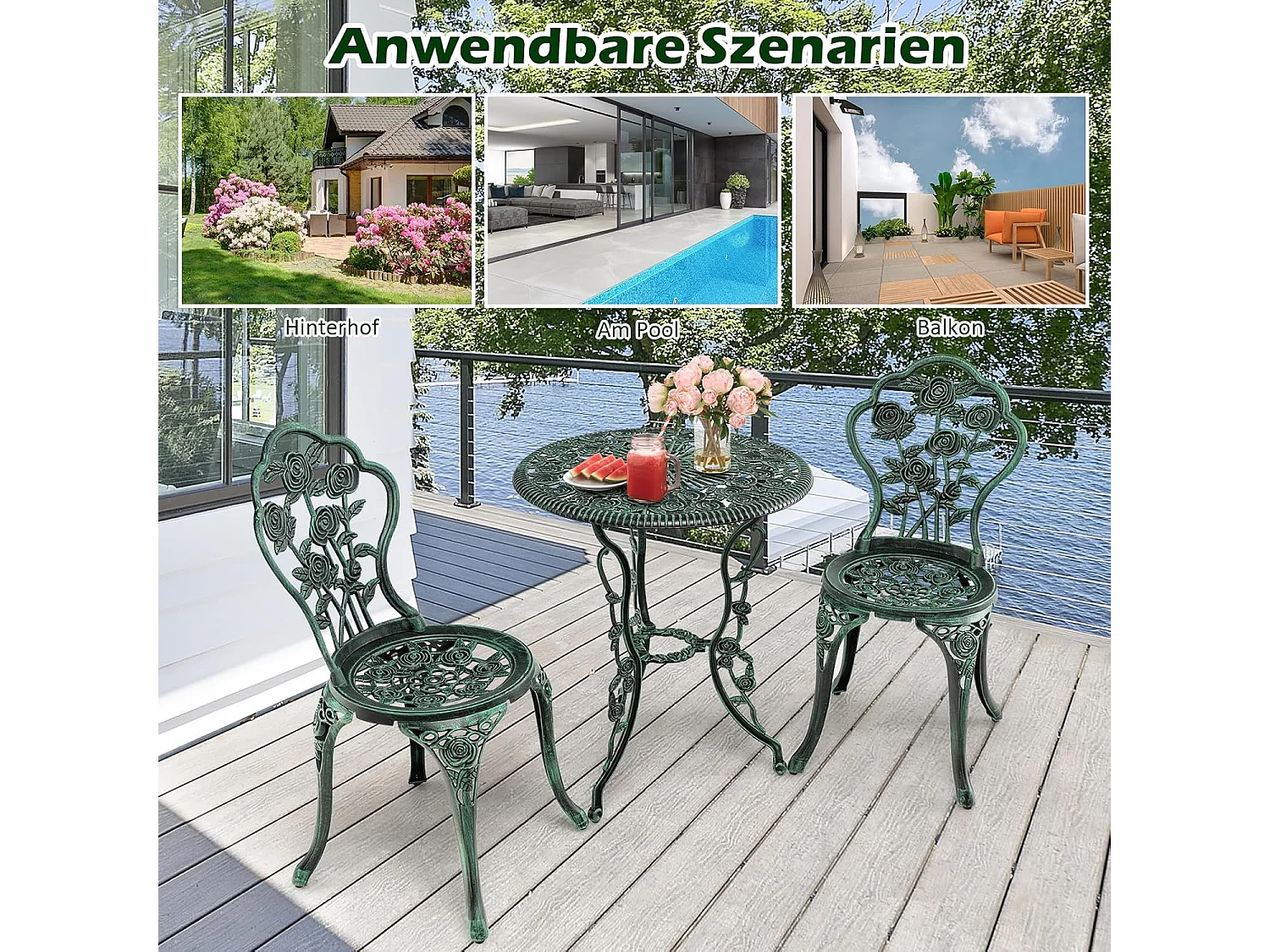 3-delige tuinmeubelset, balkonset met 2 stoelen en tafel, balkonmeubels, terrasmeubels, tuinset, zitgroep voor terras,AB92817