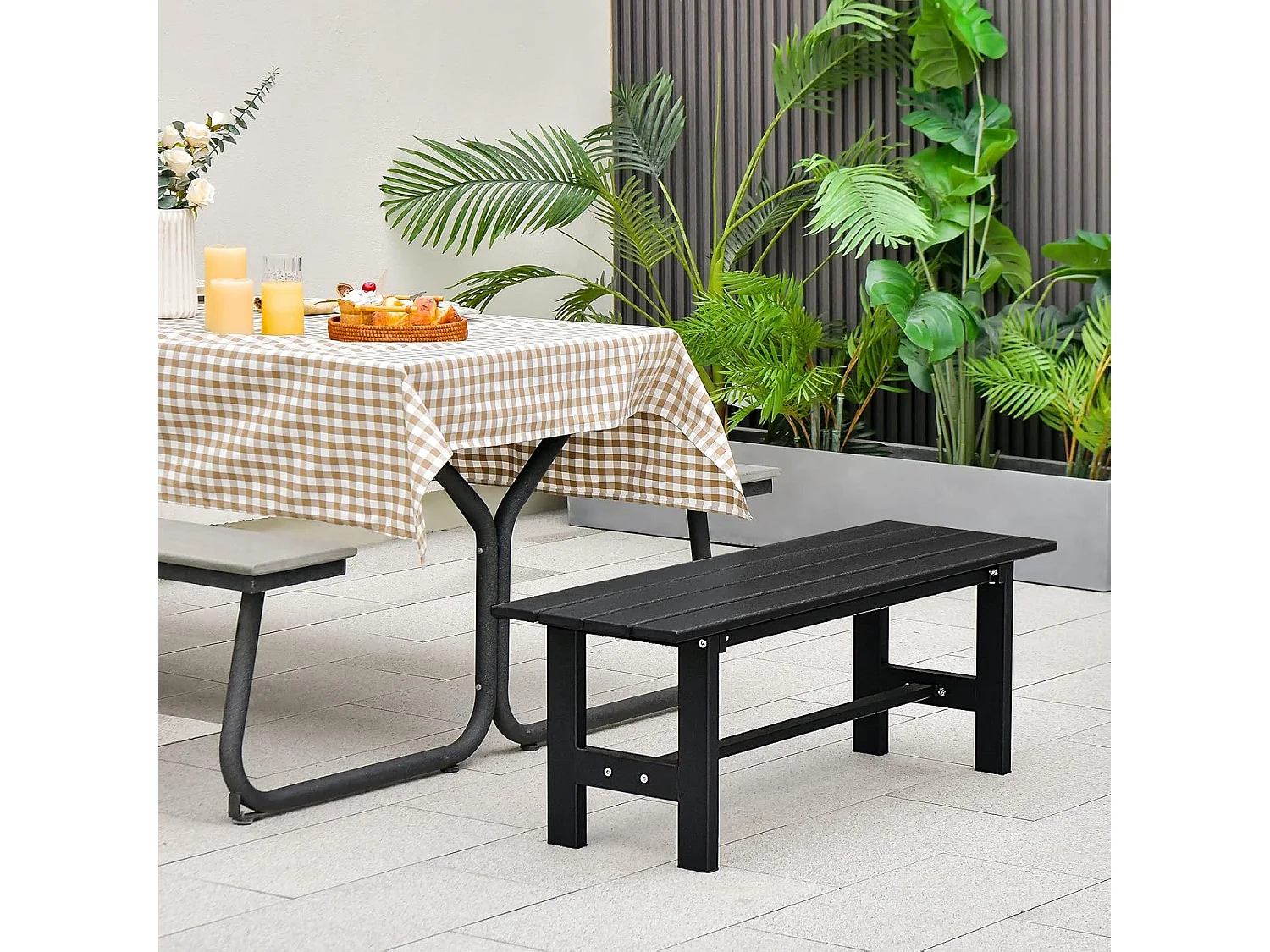 Tuinbank, 2-zits, tot 300 kg belastbaar, parkeerbank, van HDPE, terrasbank zonder rugleuning voor tuin, park, balkon, 120 x 36 x 40,5 cm (zwart) ZB33351