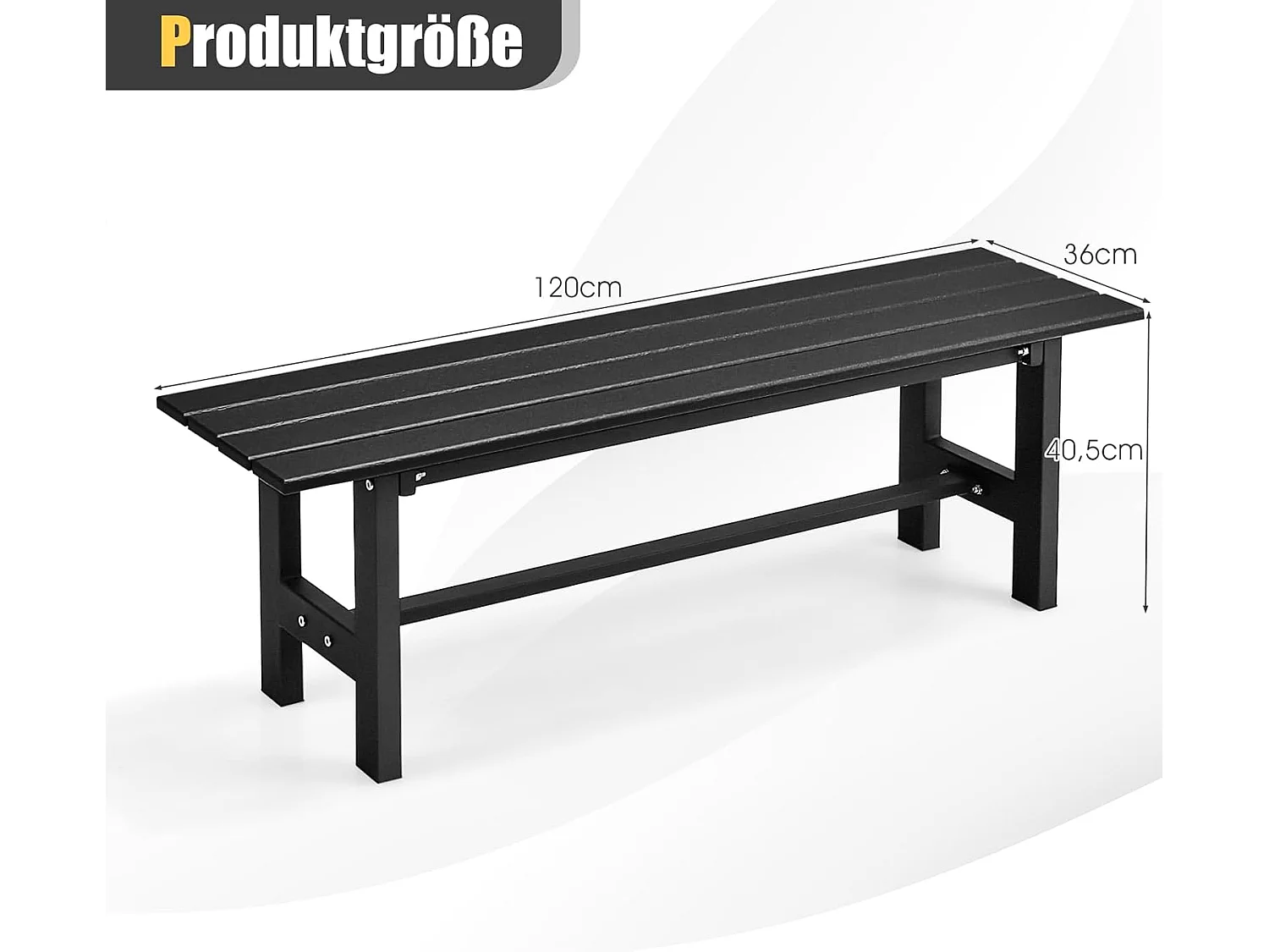 Tuinbank, 2-zits, tot 300 kg belastbaar, parkeerbank, van HDPE, terrasbank zonder rugleuning voor tuin, park, balkon, 120 x 36 x 40,5 cm (zwart) ZB33351