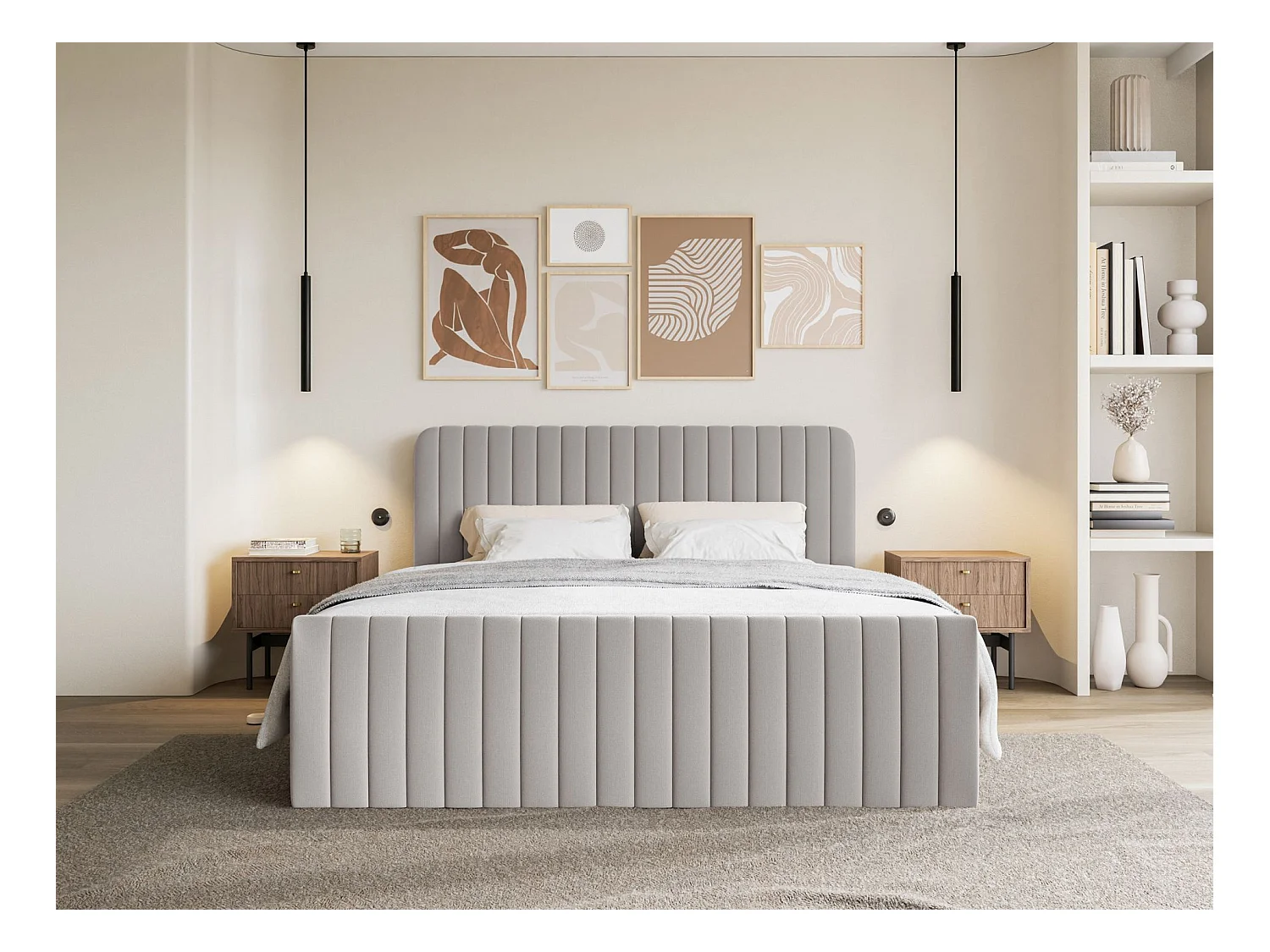 Boxspringbett mit Bettkasten - Topper und Chenille-Bezug - Greige - 200x200 cm - SALIANO