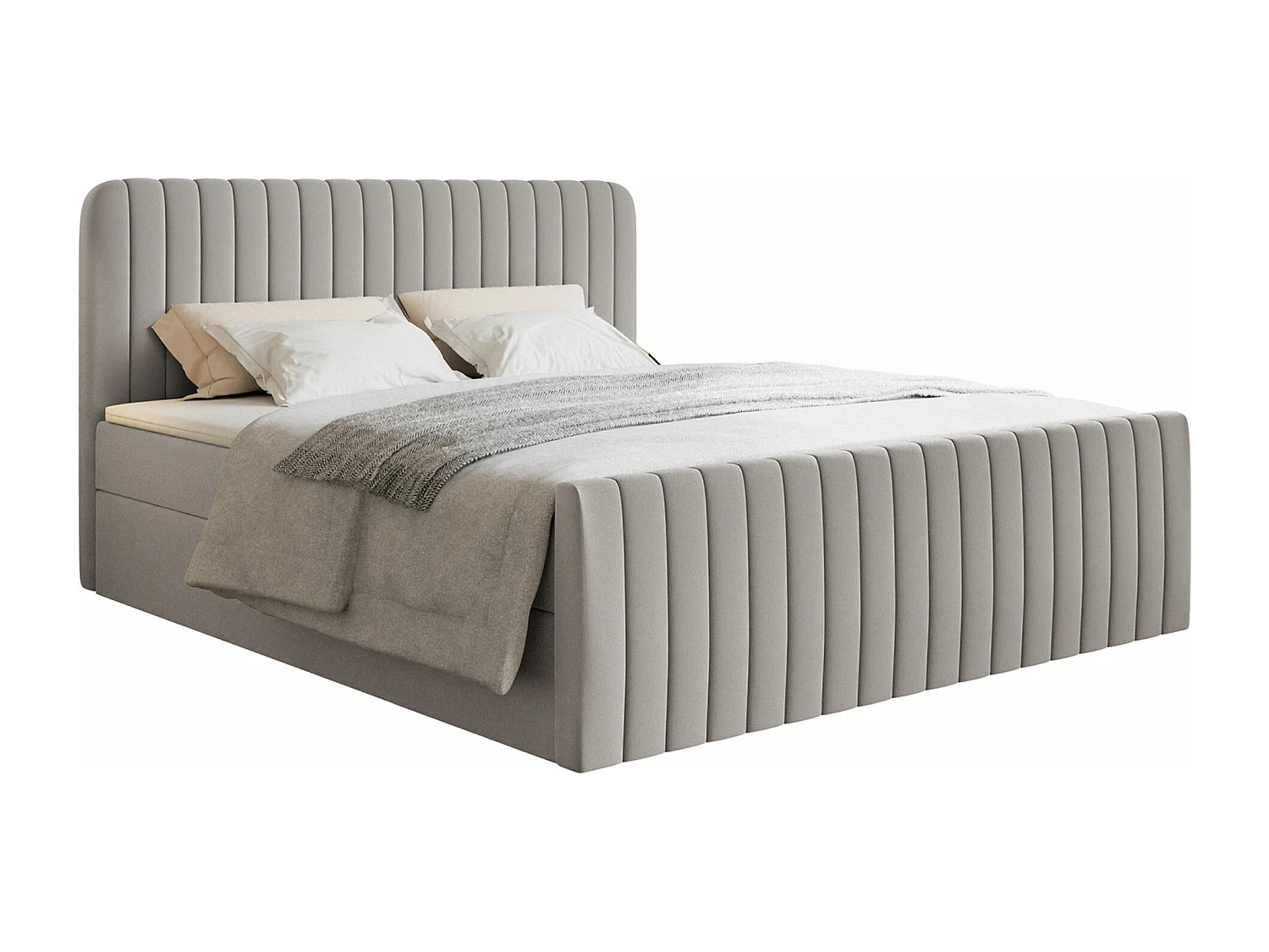 Boxspringbett mit Bettkasten - Topper und Chenille-Bezug - Greige - 200x200 cm - SALIANO