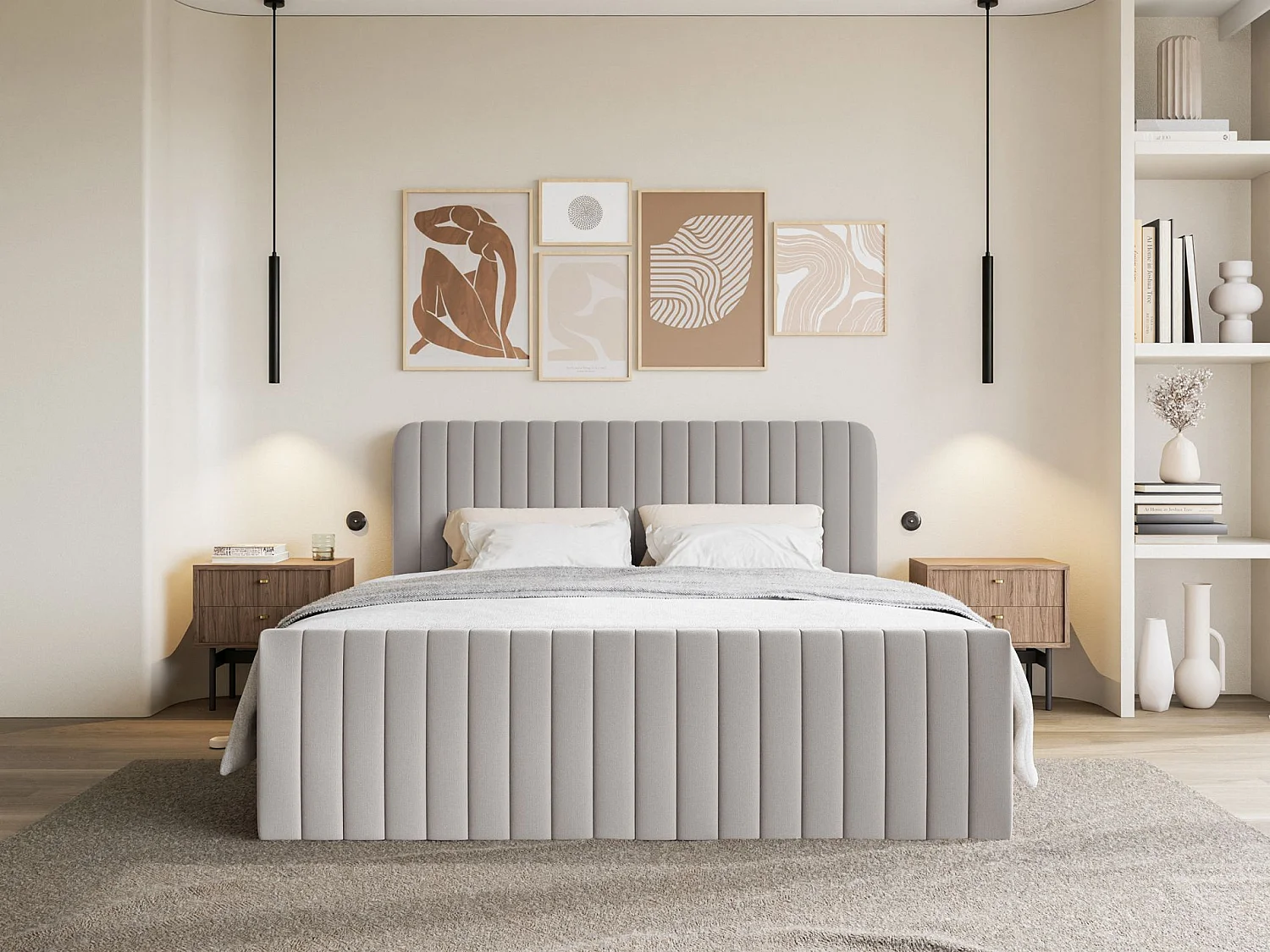 Lit continental avec surmatelas - 200x200 cm - chenille grège - SALIANO