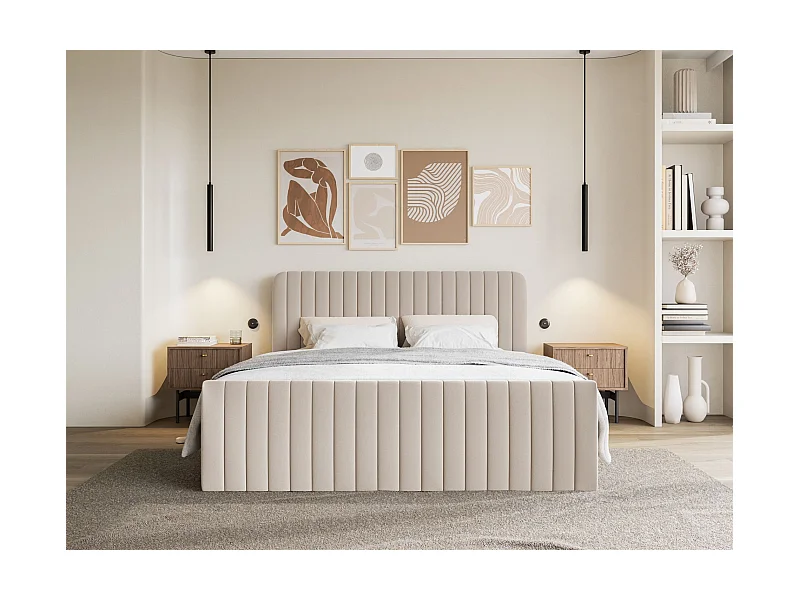 Boxspringbett mit Bettkasten - Topper und Chenille-Bezug - Beige - 200x200 cm - SALIANO