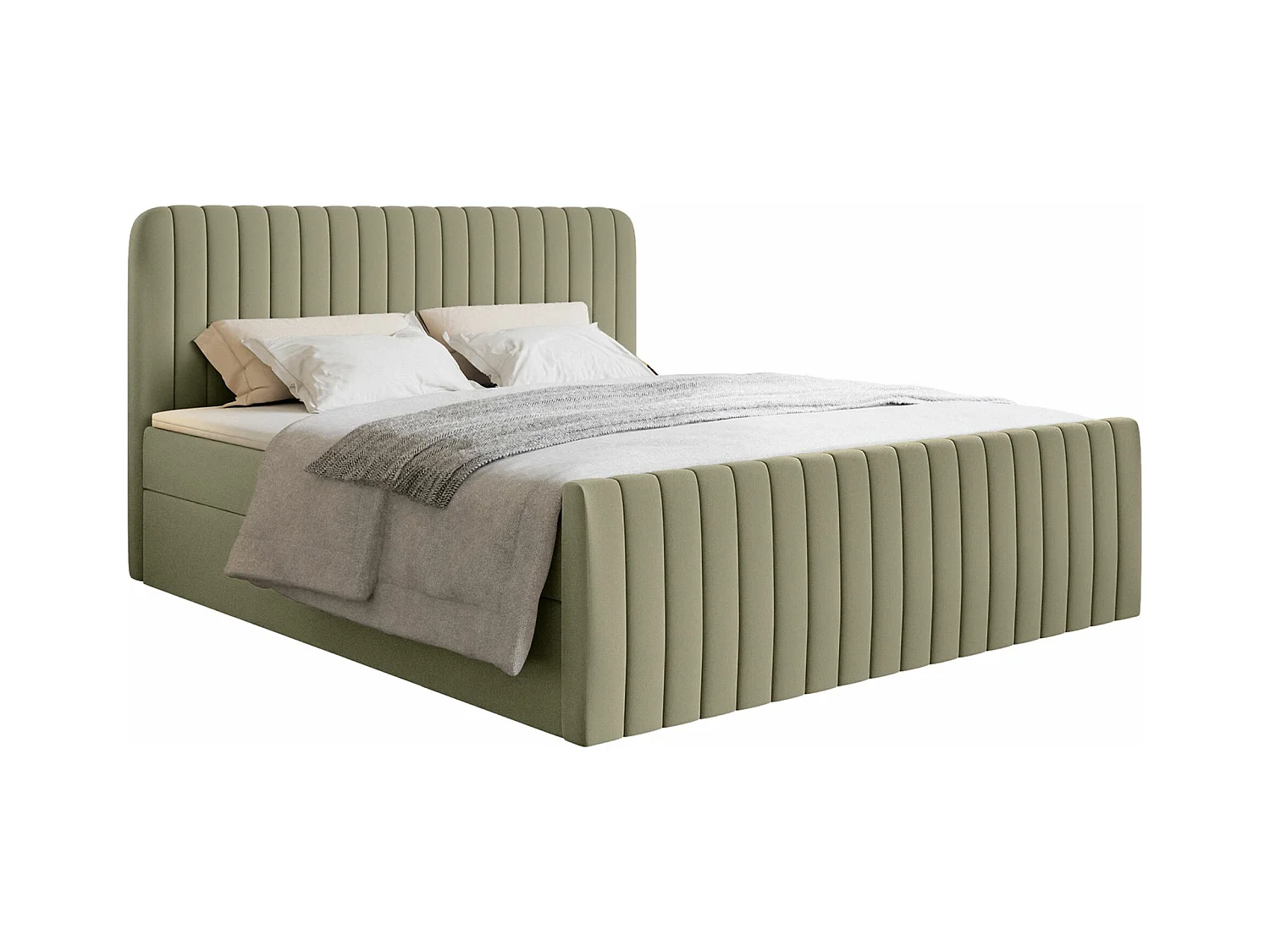 Lit continental avec surmatelas - 200x200 cm - chenille olive foncé - SALIANO