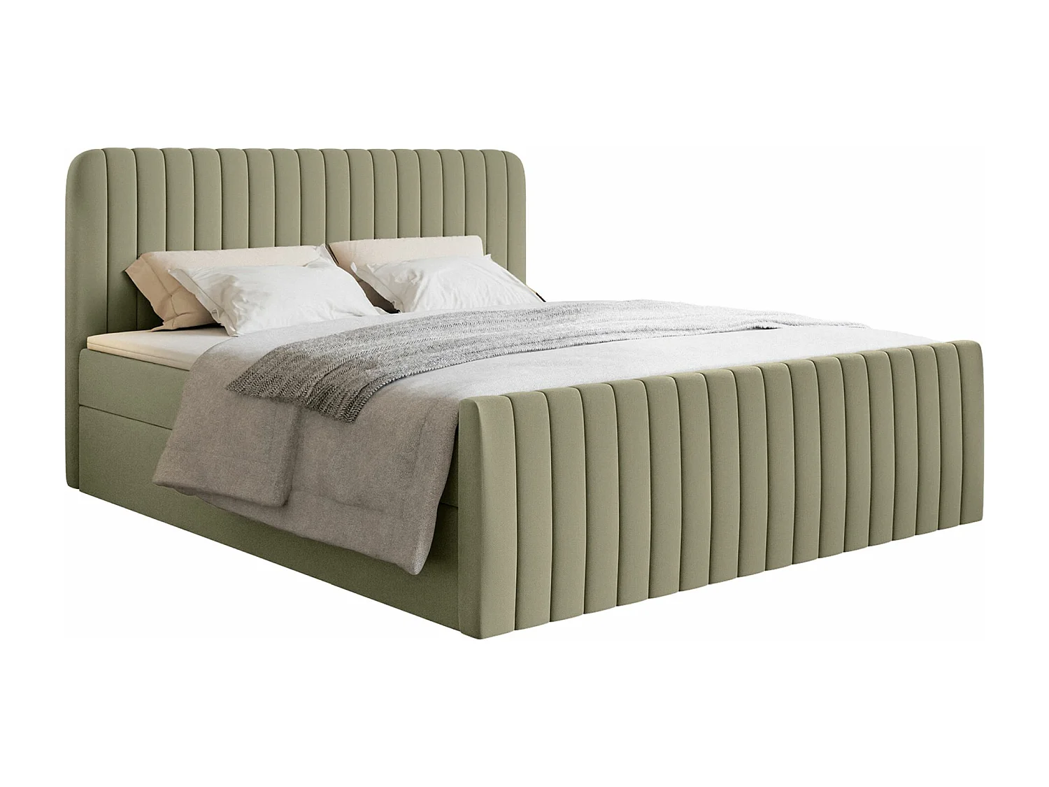 Continentaal bed met matrastopper - 200x200 cm - donker olijfgroen chenille - SALIANO