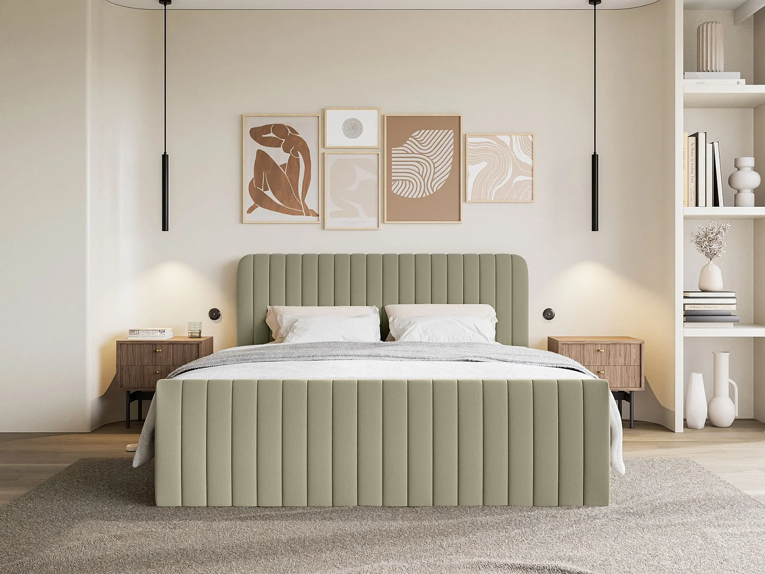 Lit continental avec surmatelas - 200x200 cm - chenille olive foncé - SALIANO