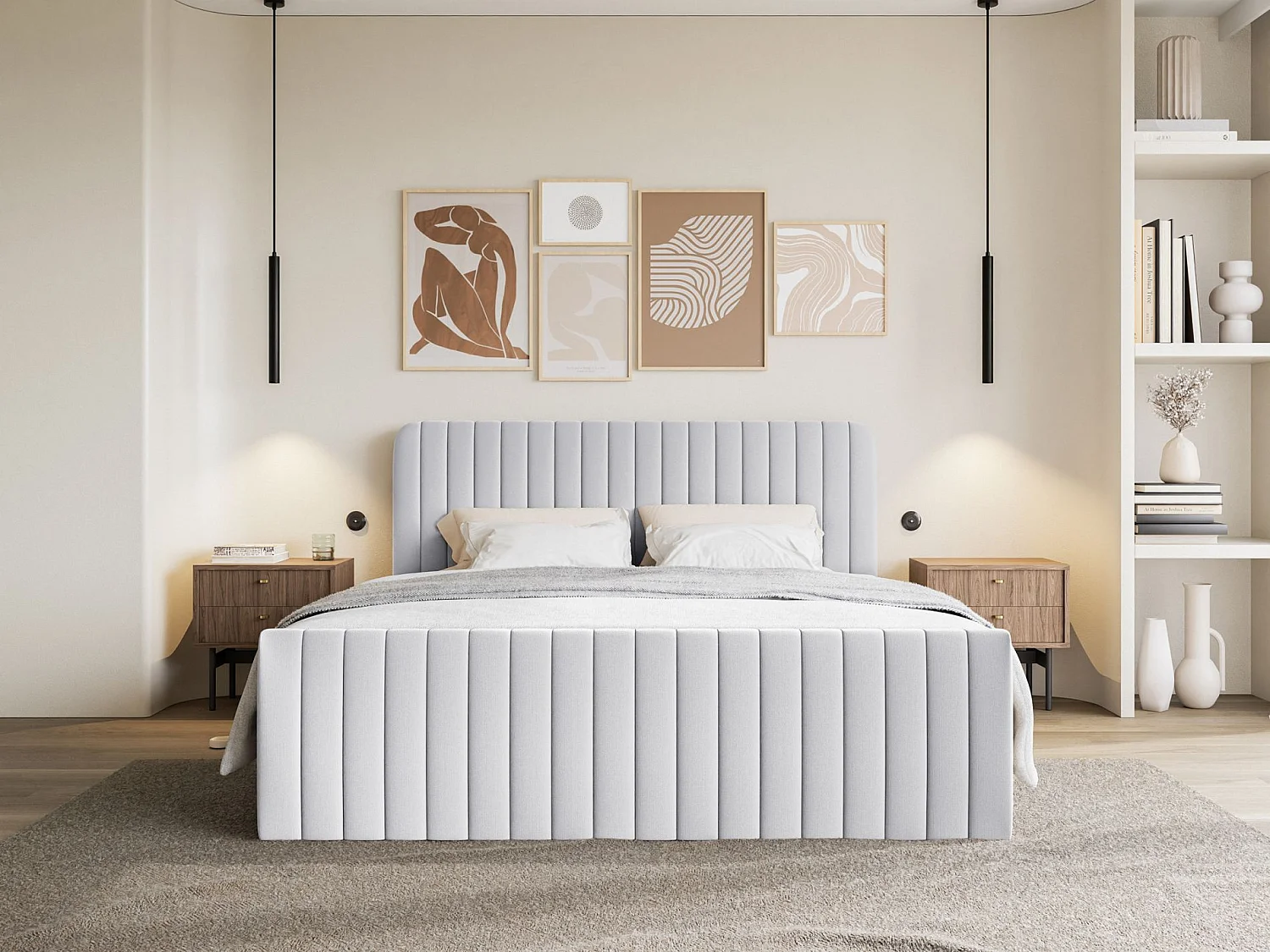 Boxspringbett mit Bettkasten - Topper und Chenille-Bezug - Hellgrau - 200x200 cm - SALIANO