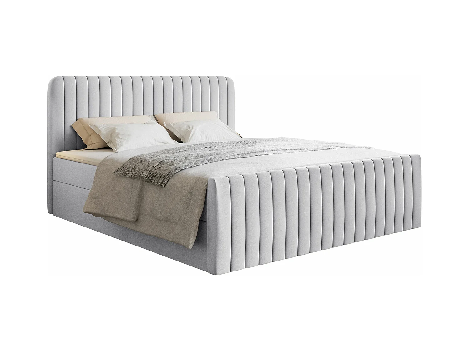 Boxspringbett mit Bettkasten - Topper und Chenille-Bezug - Hellgrau - 200x200 cm - SALIANO