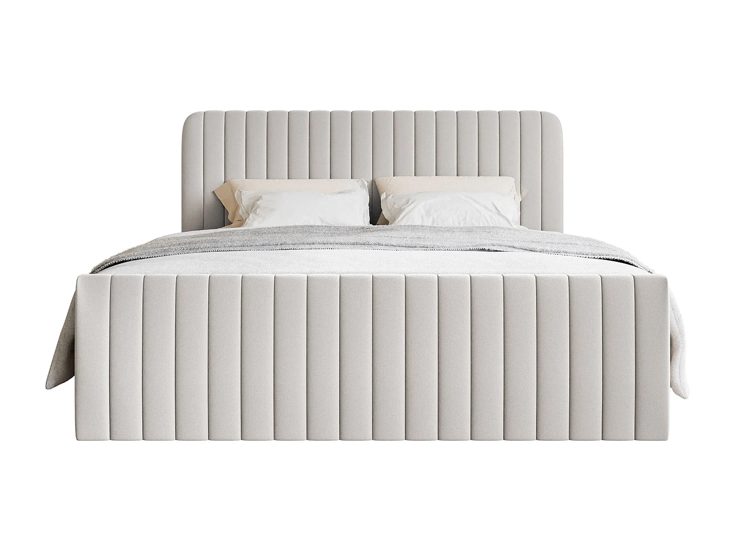 Lit continental avec surmatelas - 200x200 cm - chenille gris clair - SALIANO