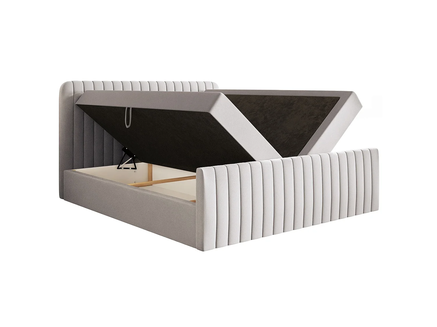 Lit continental avec surmatelas - 200x200 cm - chenille gris clair - SALIANO