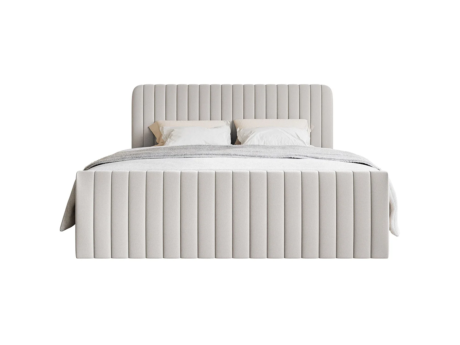 Lit continental avec surmatelas - 200x200 cm - chenille gris clair - SALIANO