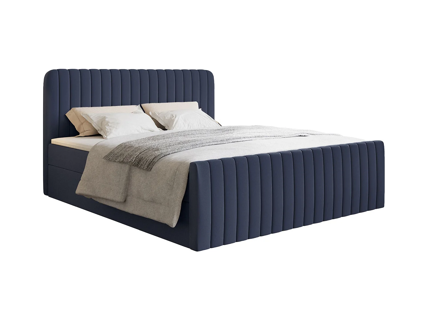 Lit continental avec surmatelas - 200x200 cm - chenille marine - SALIANO