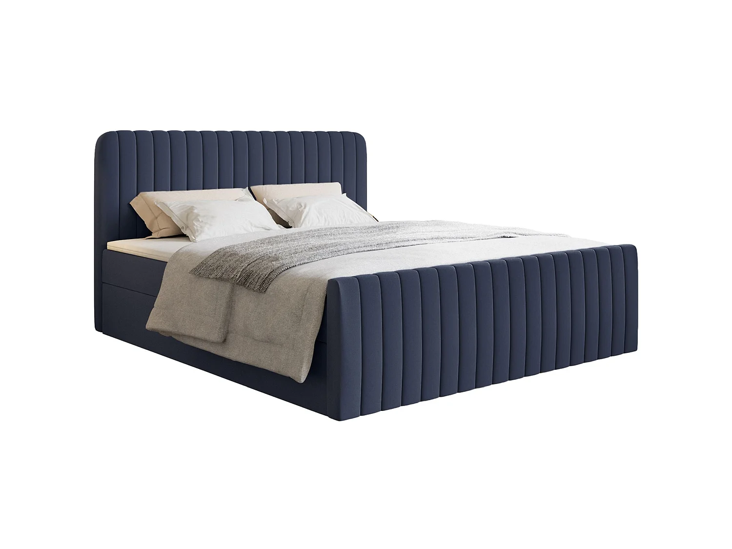 Lit continental avec surmatelas - 200x200 cm - chenille marine - SALIANO