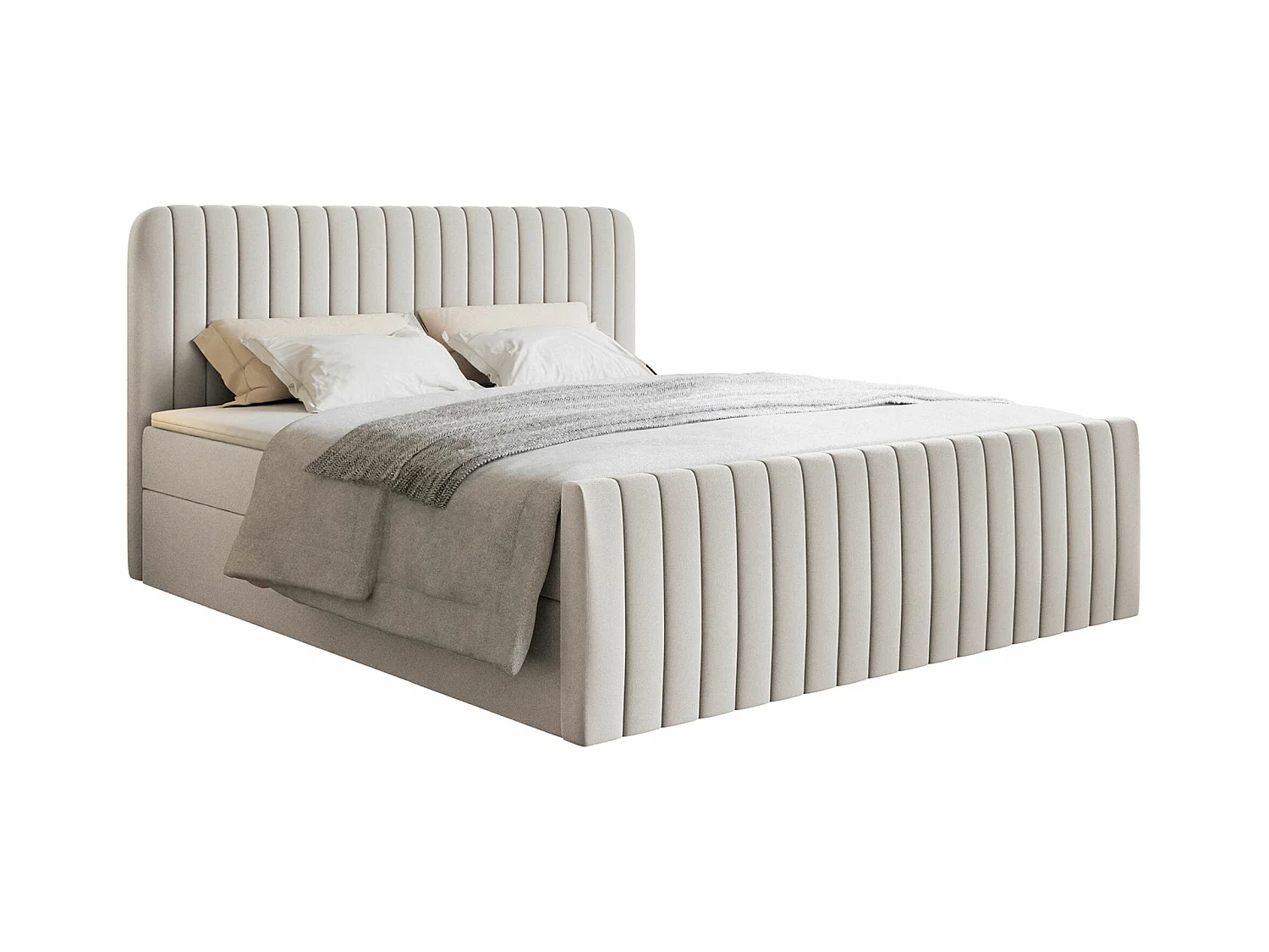 Lit continental avec surmatelas - 200x200 cm - chenille beige clair - SALIANO