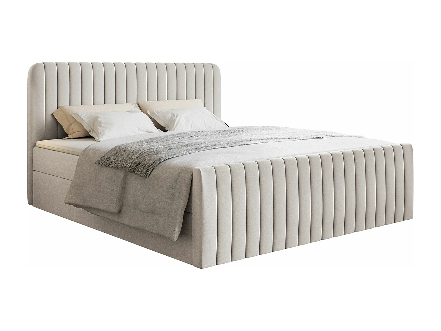 Continentaal bed met matrastopper - 200x200 cm - lichtbeige chenille - SALIANO