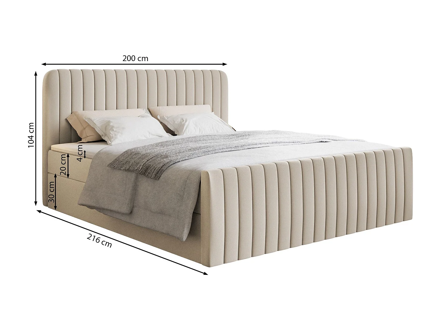 Lit continental avec surmatelas - 200x200 cm - chenille beige clair - SALIANO