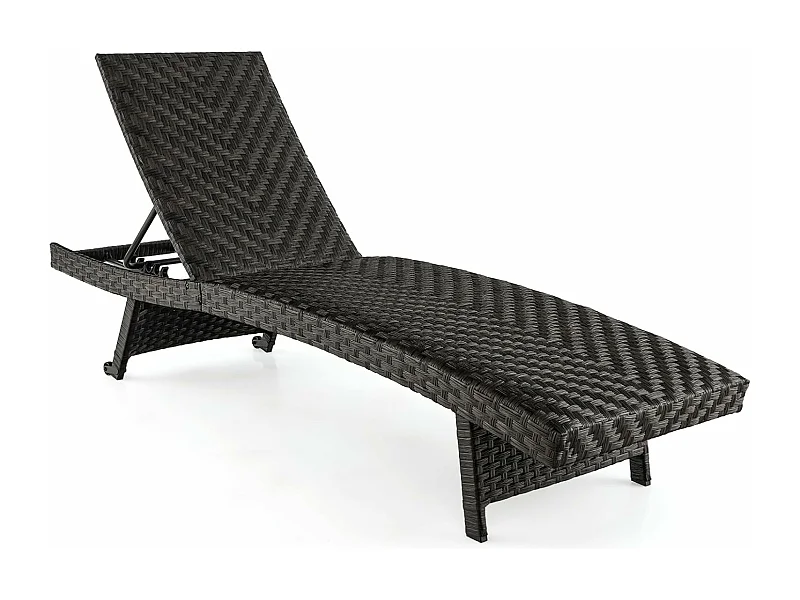 Zonnebed, inklapbaar, ligstoel met 5-voudig verstelbare rugleuning en wielen, relaxstoel met metalen frame,klapstoel in rotanlook, ligstoel voor terras, zwembad