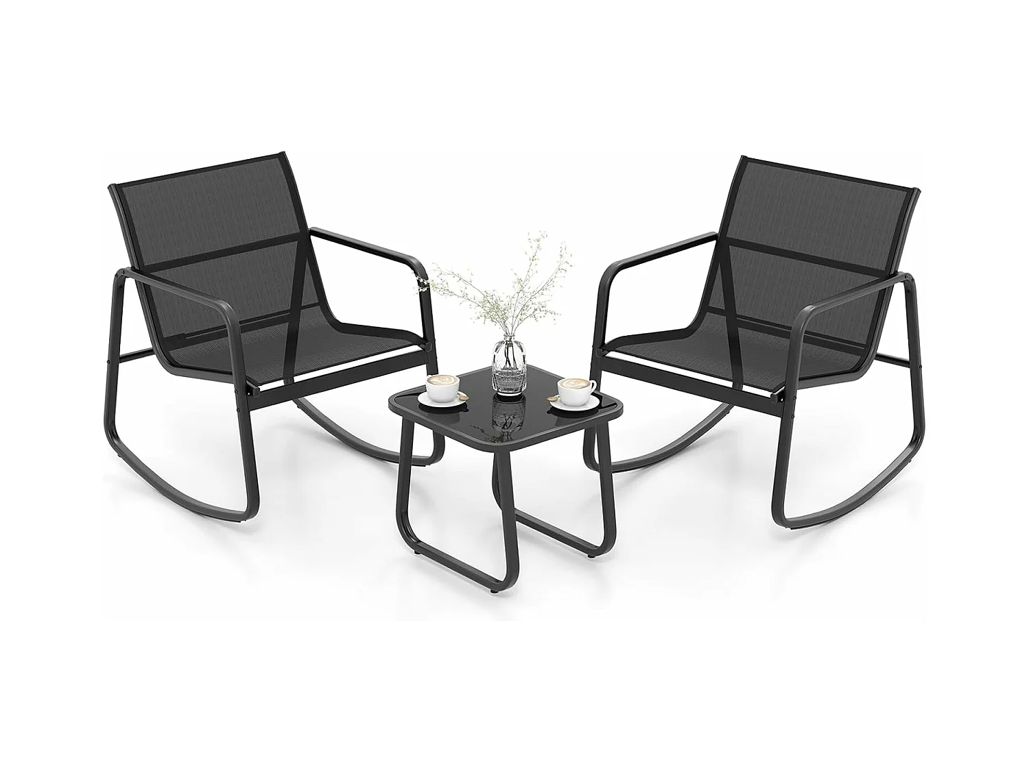 3-delige tuinmeubelset, balkonset met 2 stoelen en tafel, balkonmeubels, terrasmeubels, tuingarnituur, zitgroep voor terras, balkon, tuin ZB33750