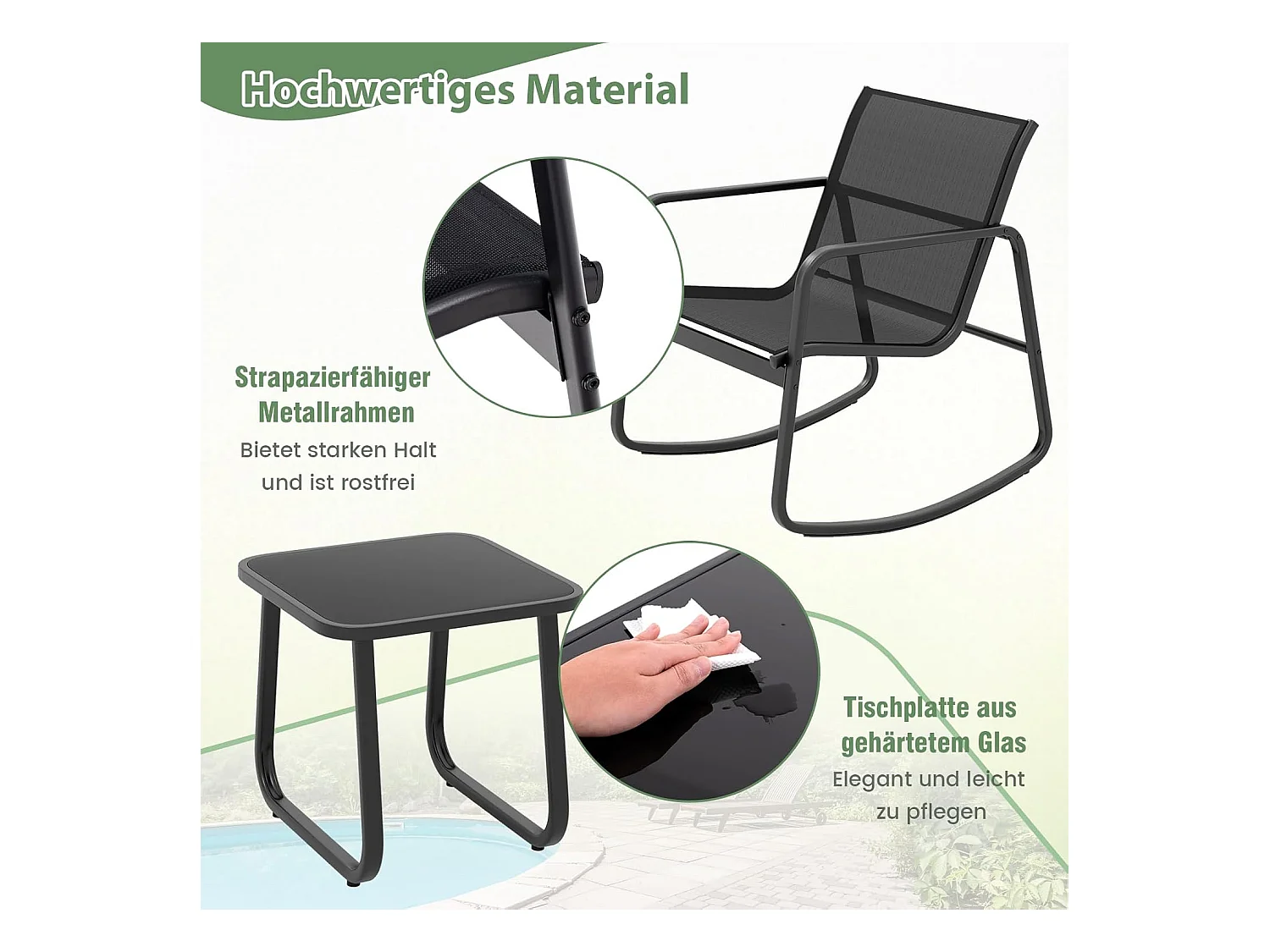 3-delige tuinmeubelset, balkonset met 2 stoelen en tafel, balkonmeubels, terrasmeubels, tuingarnituur, zitgroep voor terras, balkon, tuin ZB33750