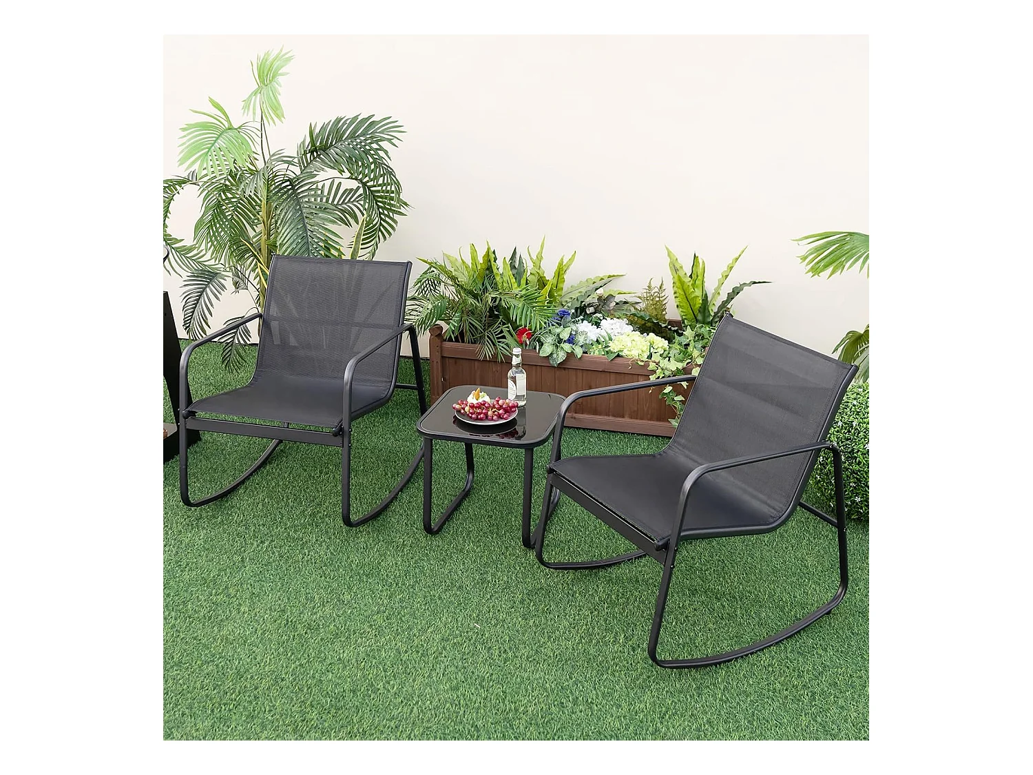 3-delige tuinmeubelset, balkonset met 2 stoelen en tafel, balkonmeubels, terrasmeubels, tuingarnituur, zitgroep voor terras, balkon, tuin ZB33750