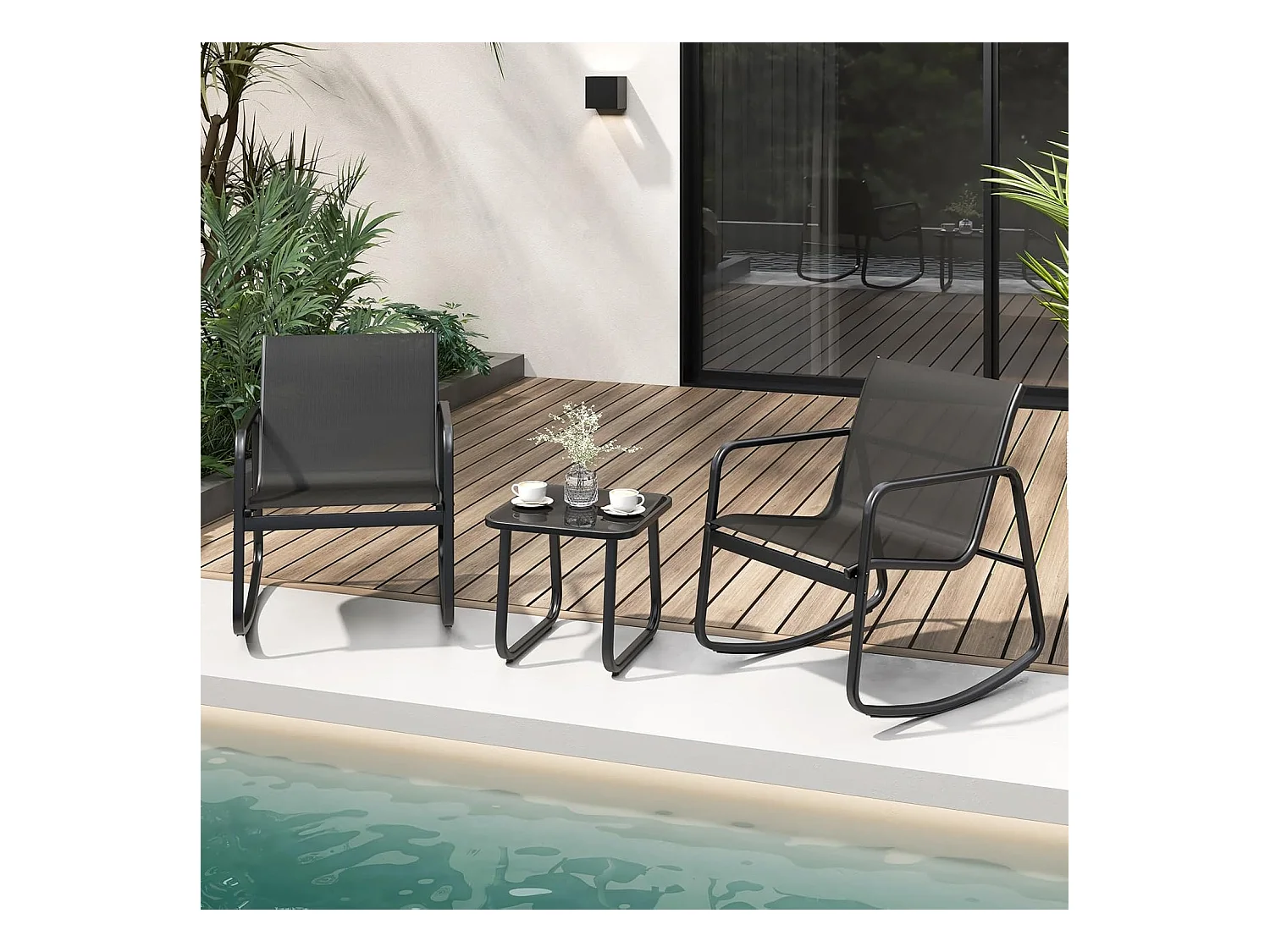 3-delige tuinmeubelset, balkonset met 2 stoelen en tafel, balkonmeubels, terrasmeubels, tuingarnituur, zitgroep voor terras, balkon, tuin ZB33750