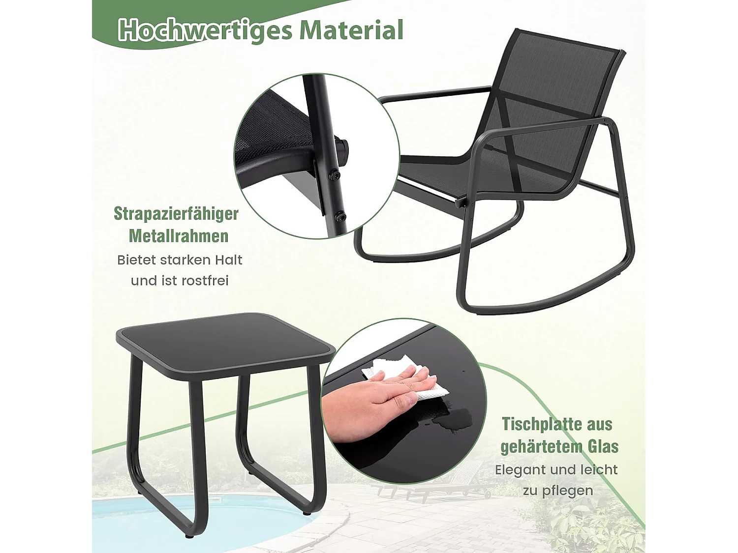 3-delige tuinmeubelset, balkonset met 2 stoelen en tafel, balkonmeubels, terrasmeubels, tuingarnituur, zitgroep voor terras, balkon, tuin ZB33750